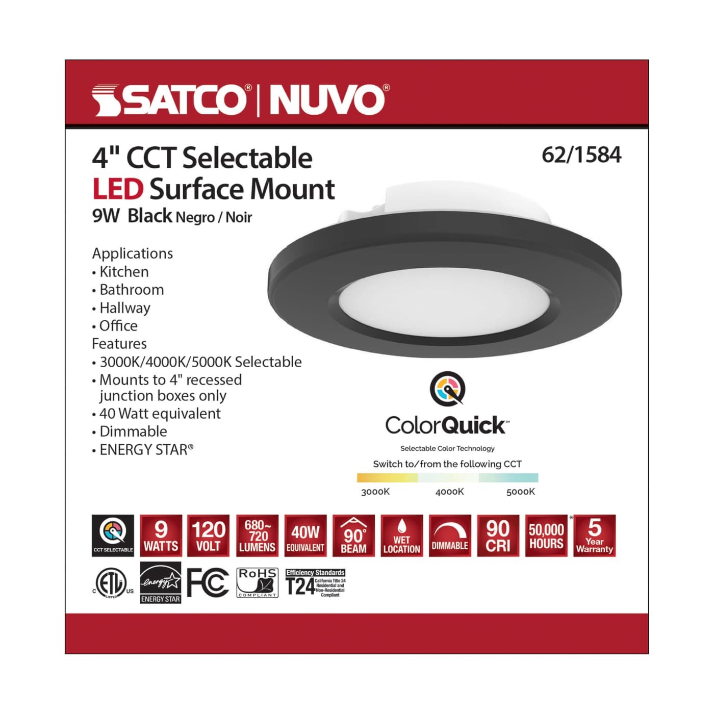 4" LED SURFACE MOUNT/BLACK - 62-1584