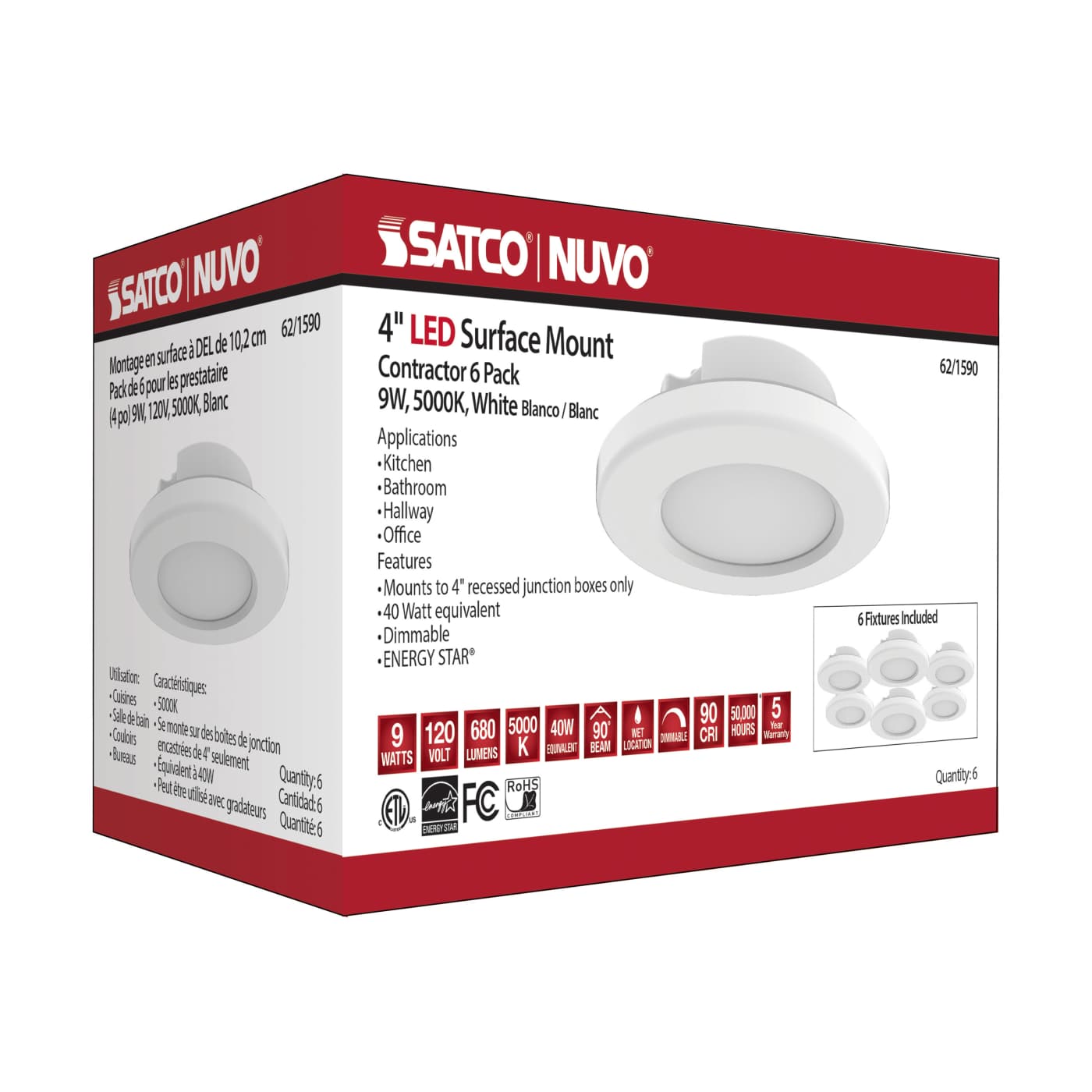 6PK 4"LED SURFACE MOUNT WHITE - 62-1590