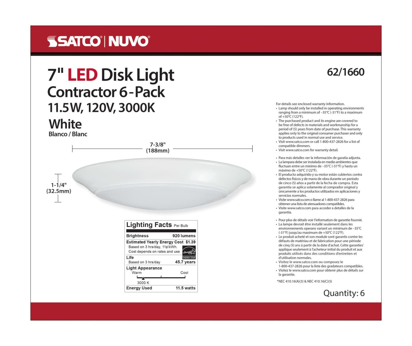 7" LED DISK LIGHT WHITE FINISH - 62-1660