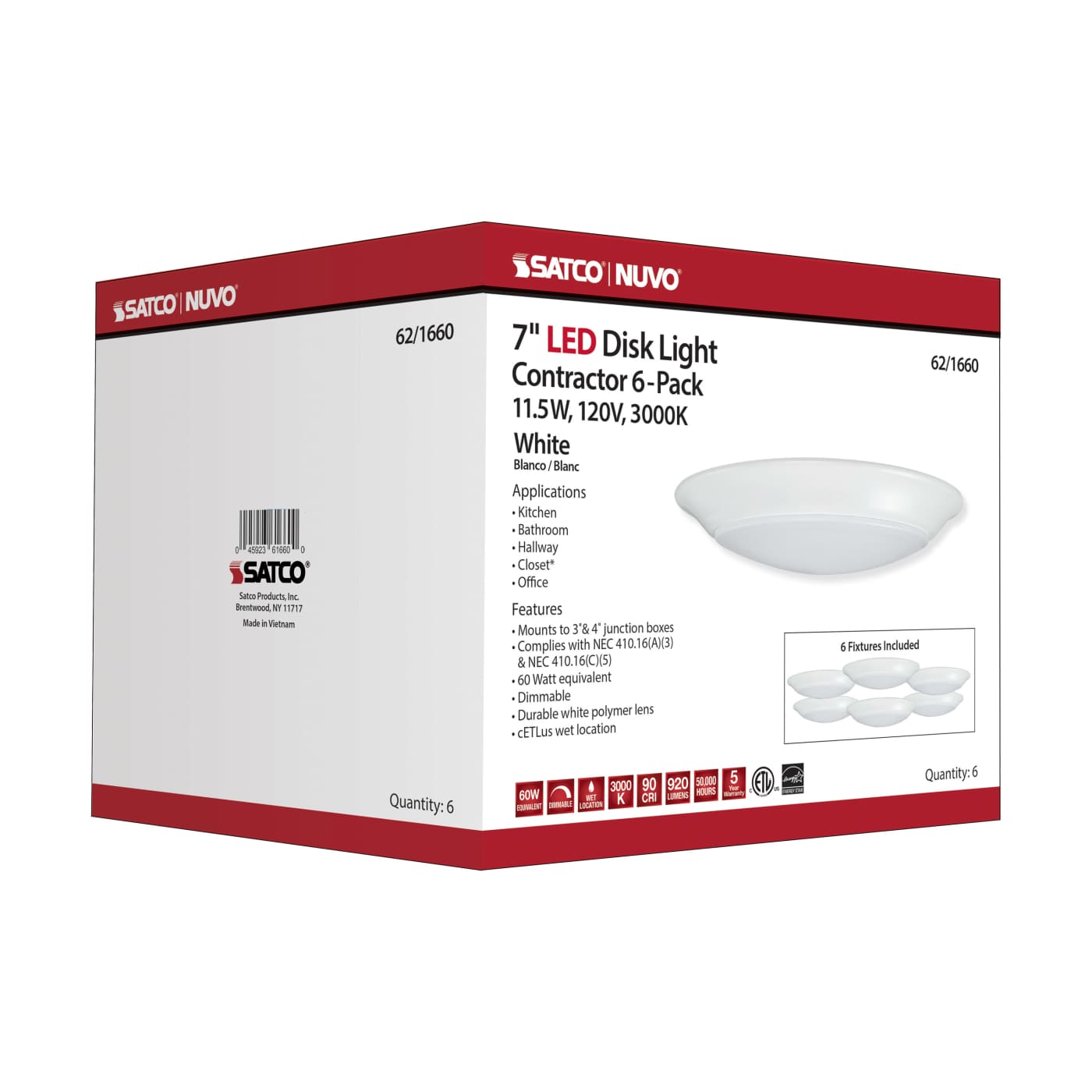 7" LED DISK LIGHT WHITE FINISH - 62-1660