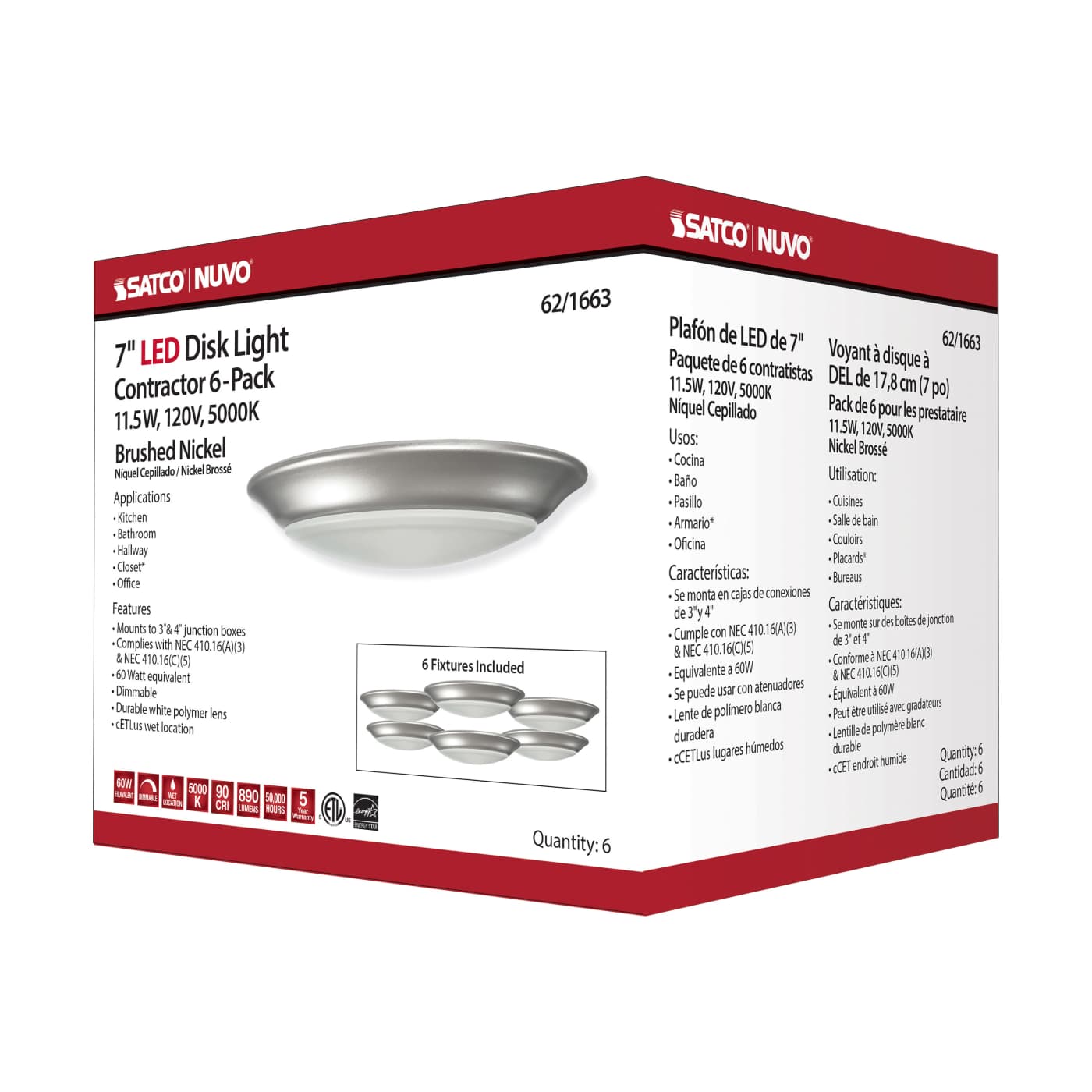 7" LED DISK LIGHT BN FINISH - 62-1663