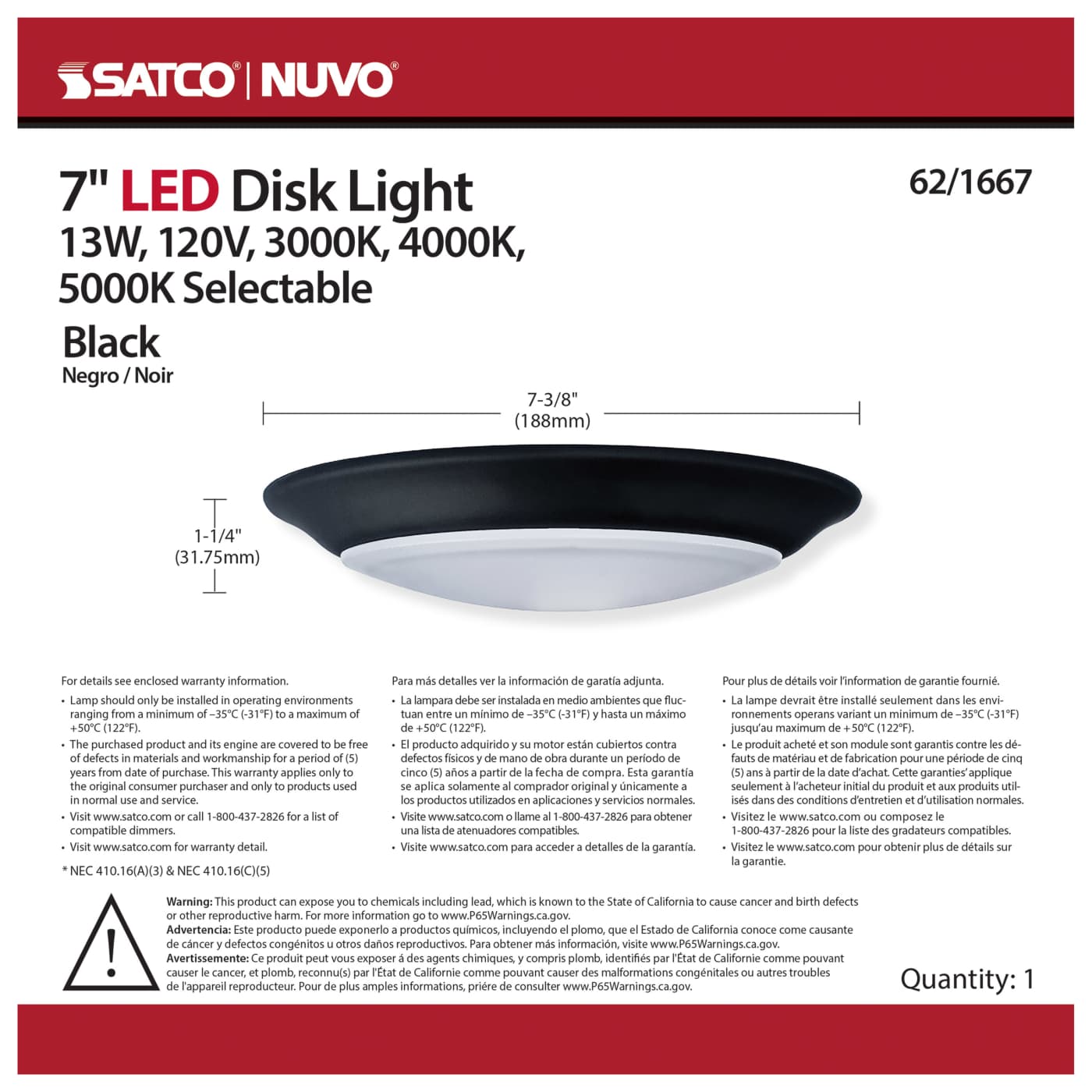7" LED DISK LIGHT BLACK FINISH - 62-1667