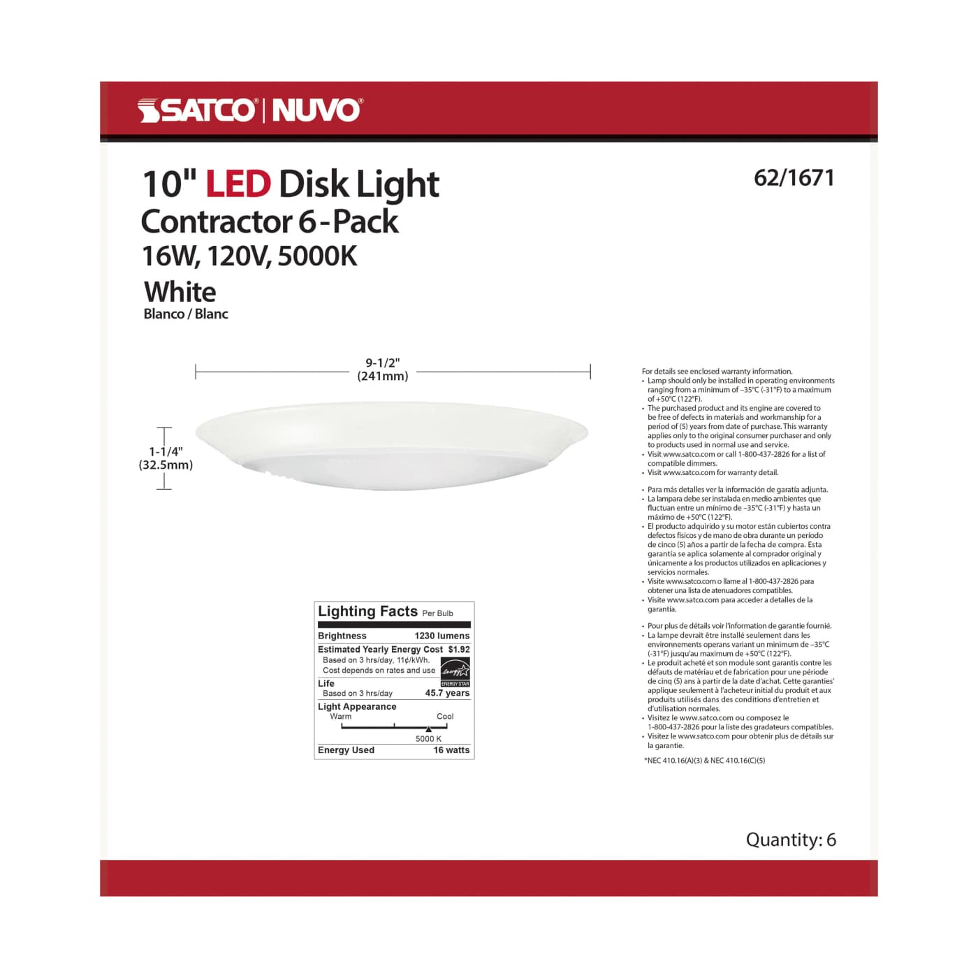 10" LED DISK LIGHT WHITE FIN - 62-1671