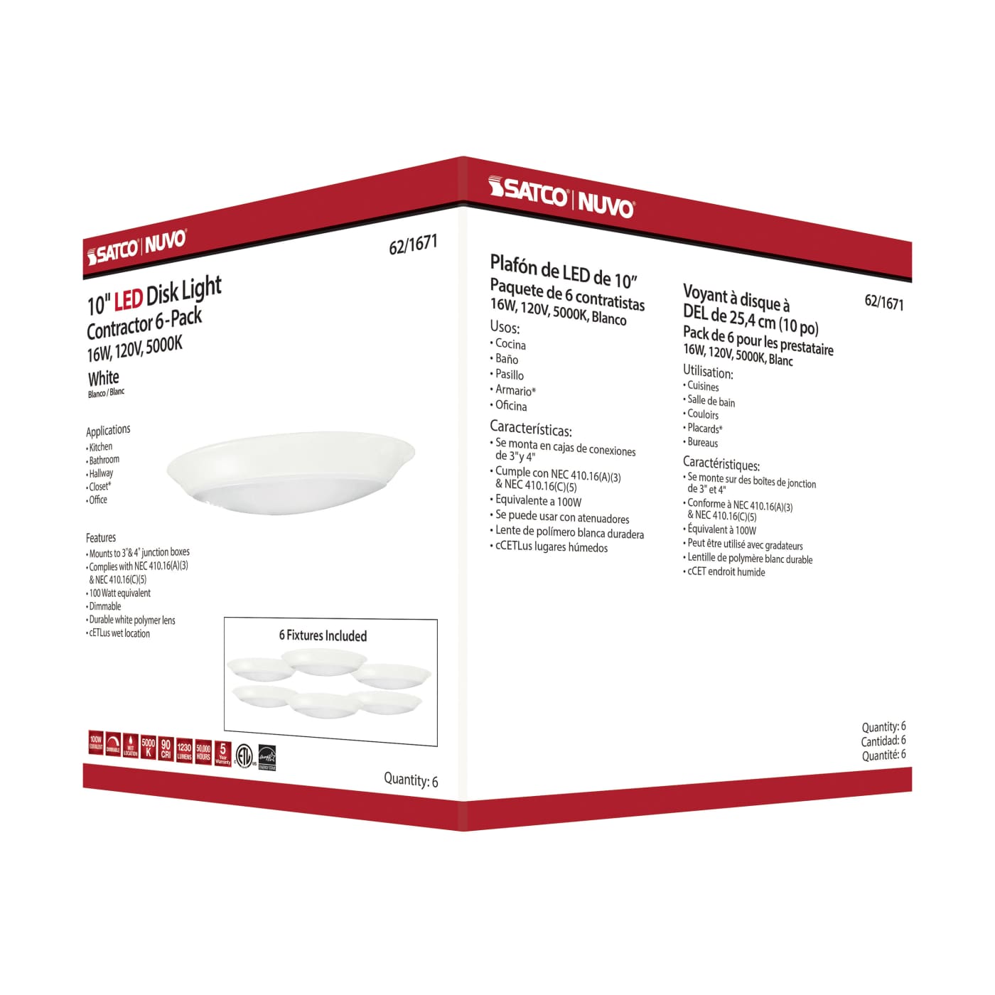 10" LED DISK LIGHT WHITE FIN - 62-1671