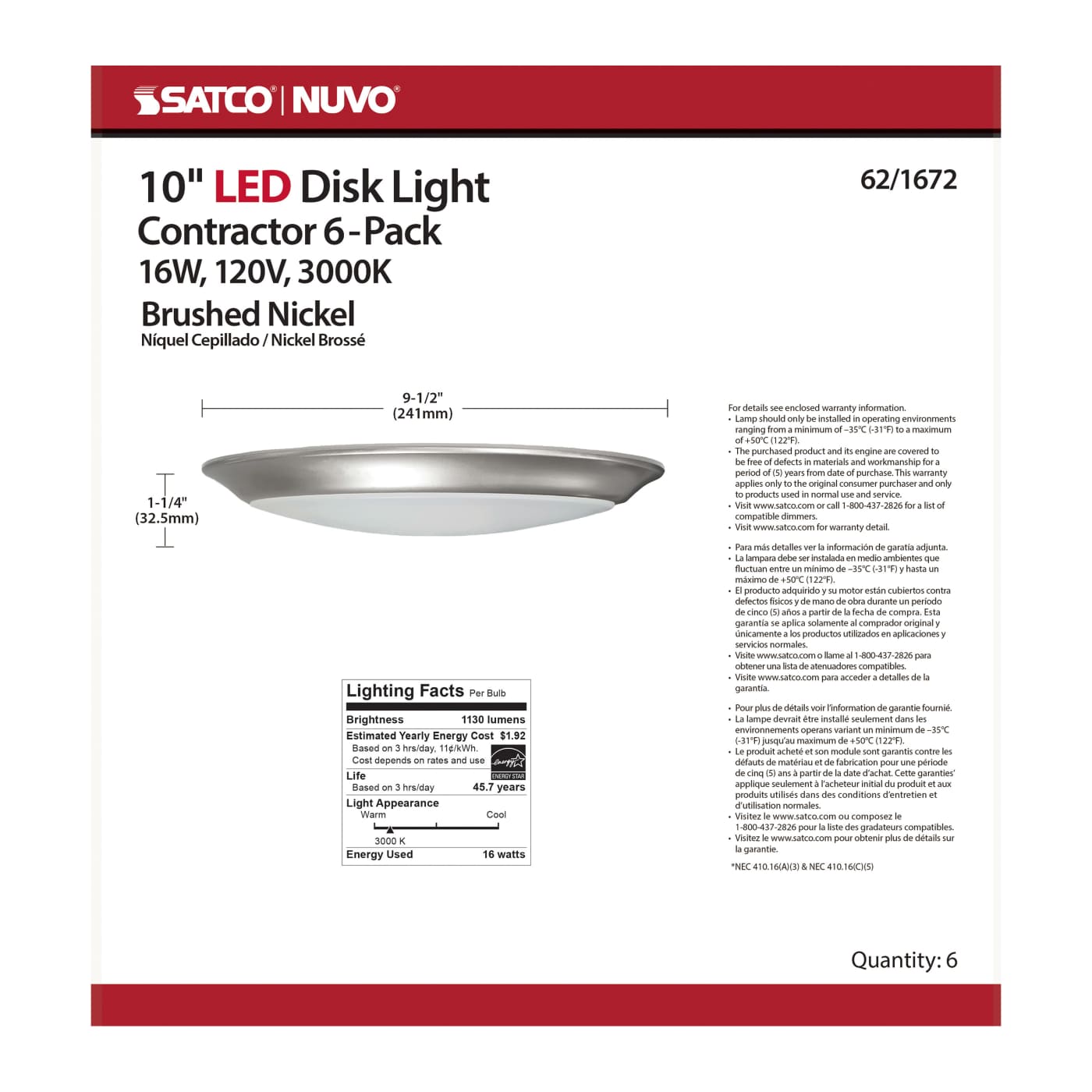 10" LED DISK LIGHT BN FINISH - 62-1672