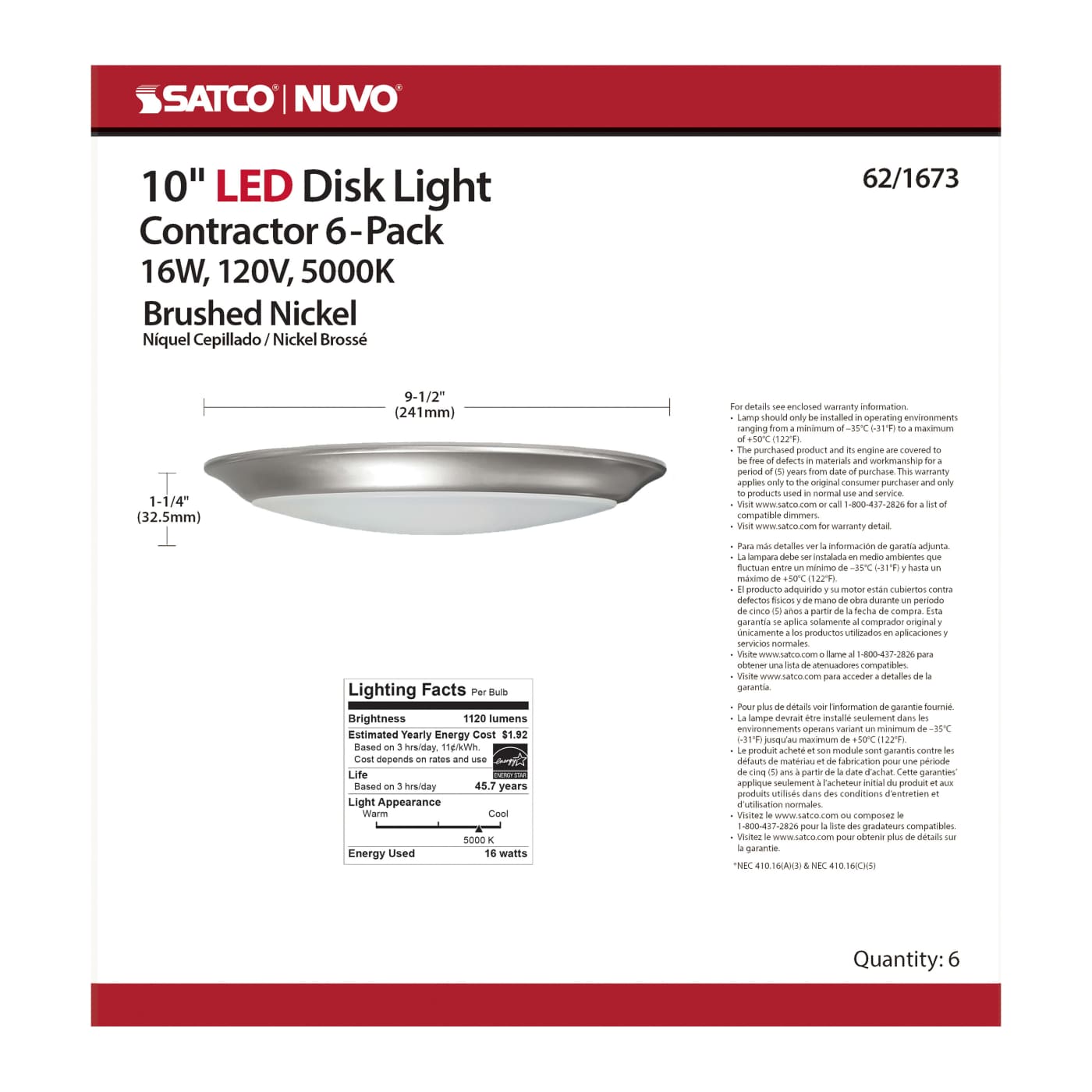 10" LED DISK LIGHT BN FINISH - 62-1673
