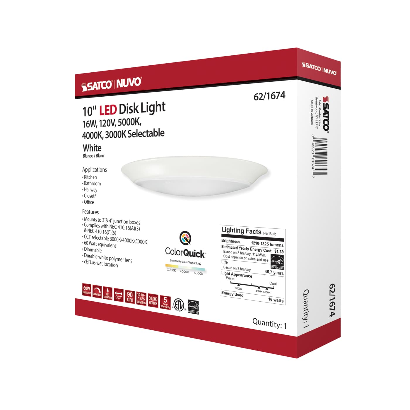 10" LED DISK LIGHT WHITE FIN - 62-1674