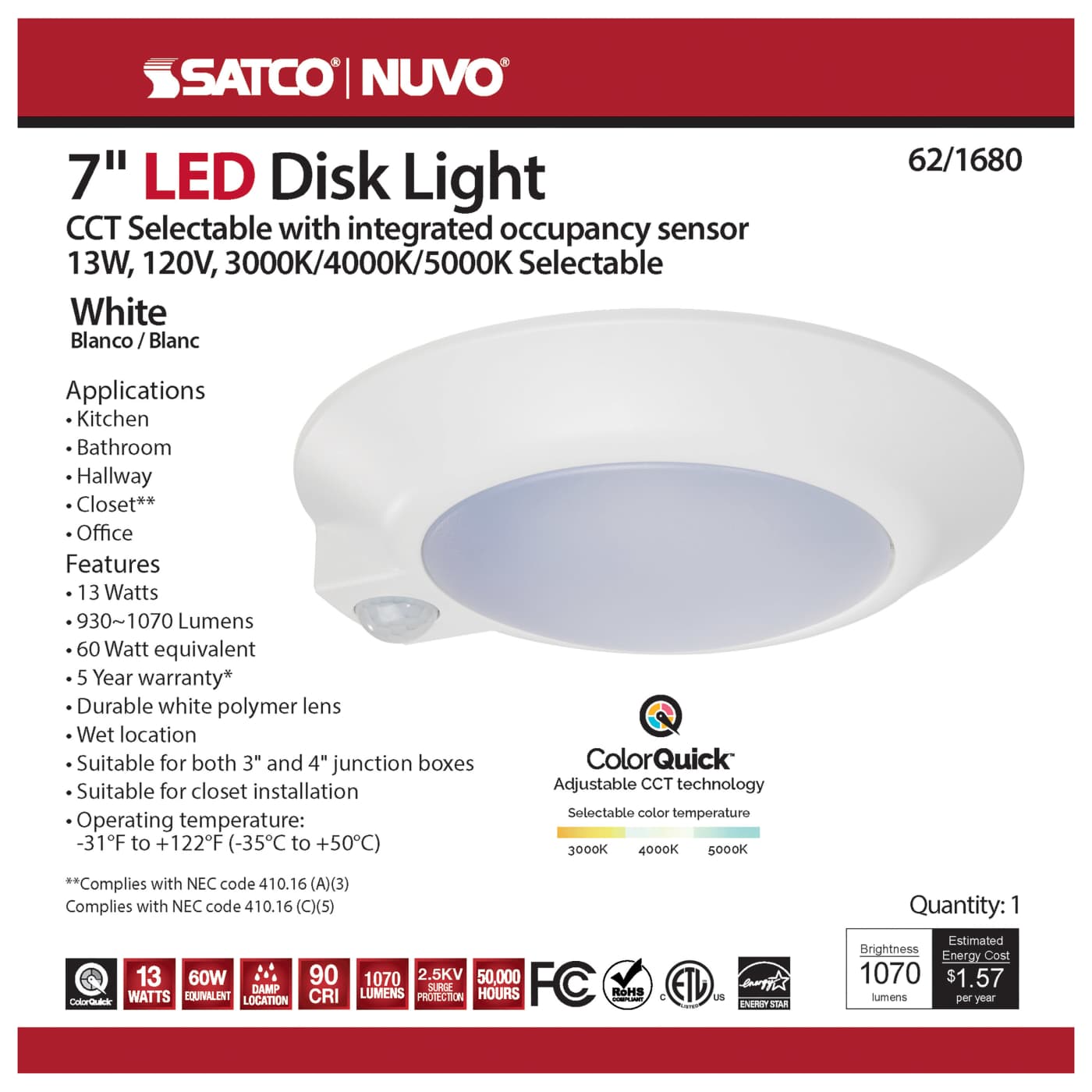7" LED DISK LIGHT W/ OCC - 62-1680
