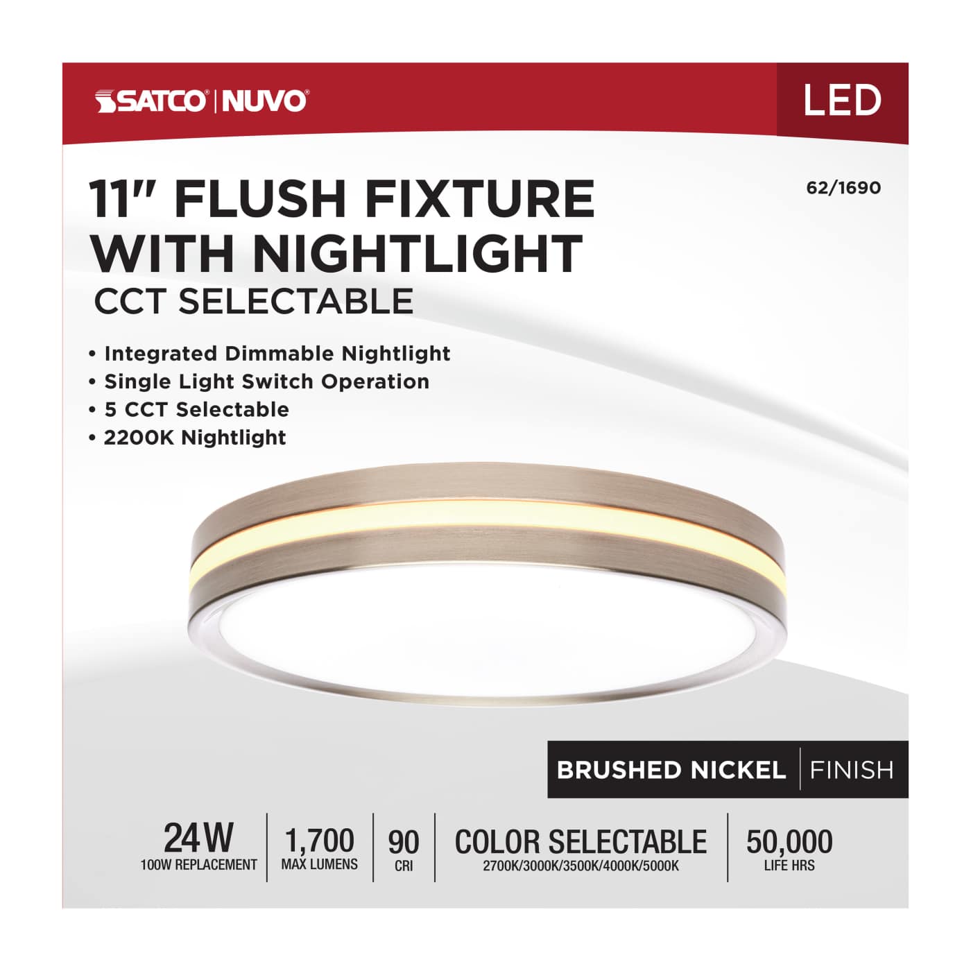 11" SURFACE MOUNT W/NIGHTLIGHT - 62-1690