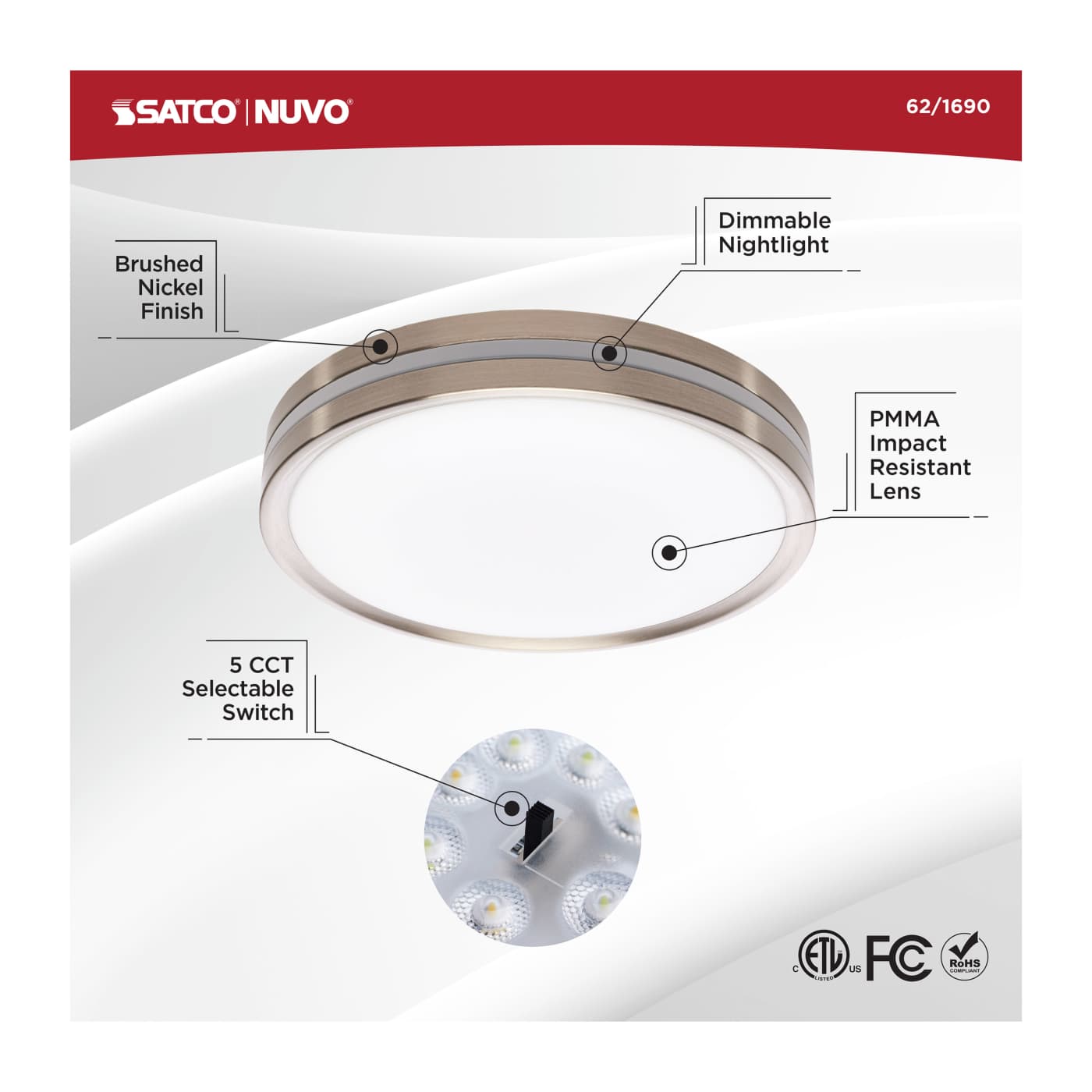 11" SURFACE MOUNT W/NIGHTLIGHT - 62-1690