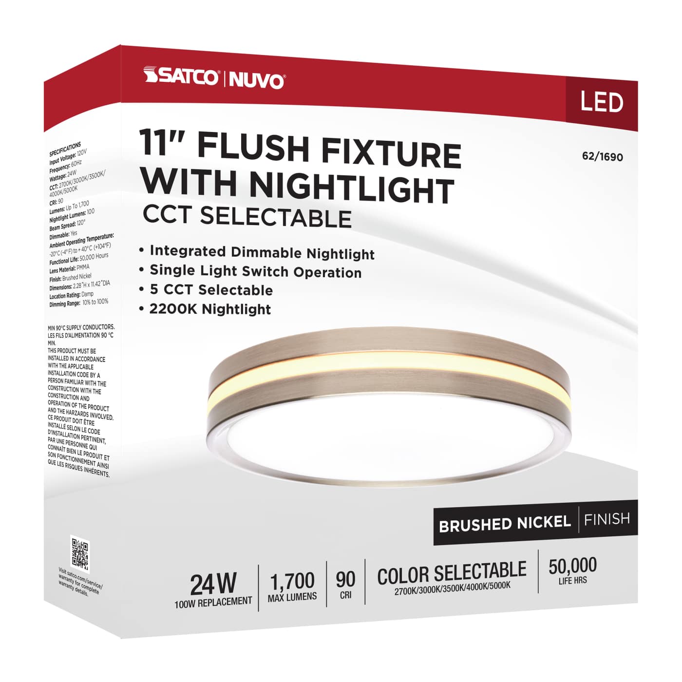 11" SURFACE MOUNT W/NIGHTLIGHT - 62-1690