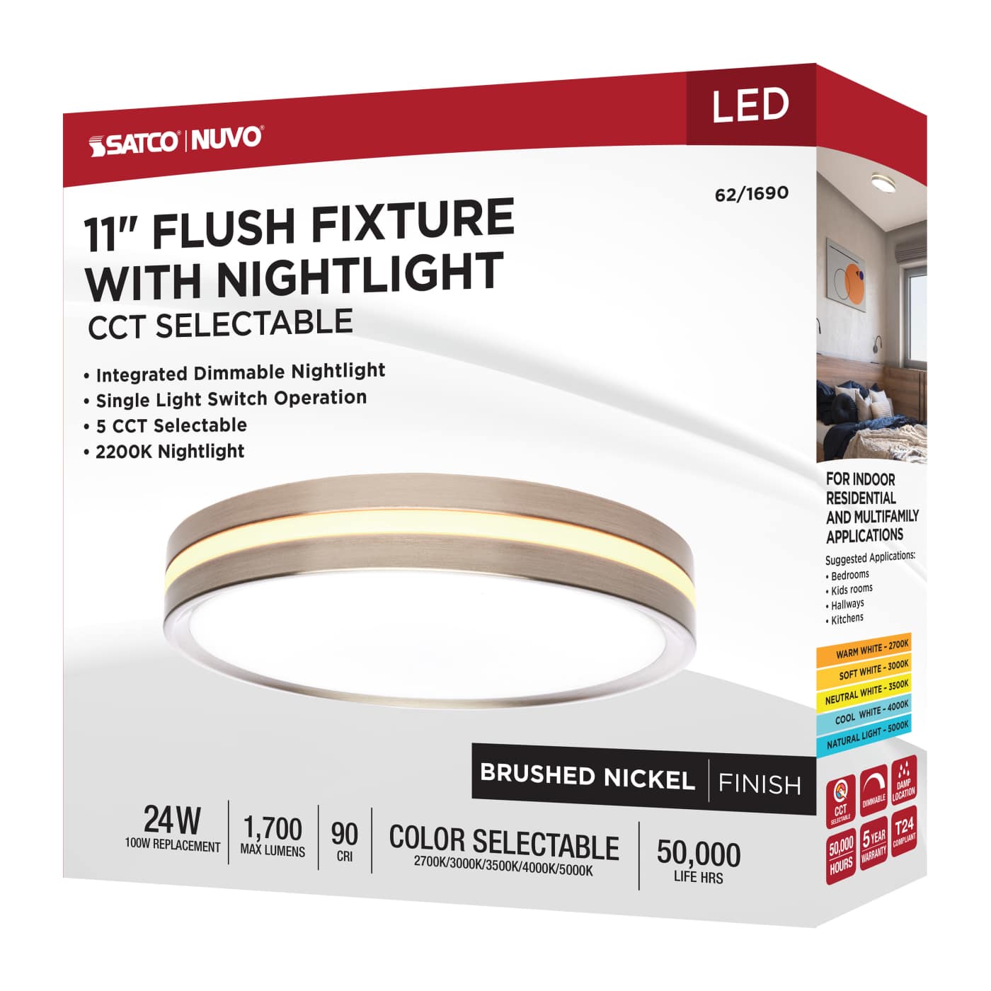 11" SURFACE MOUNT W/NIGHTLIGHT - 62-1690