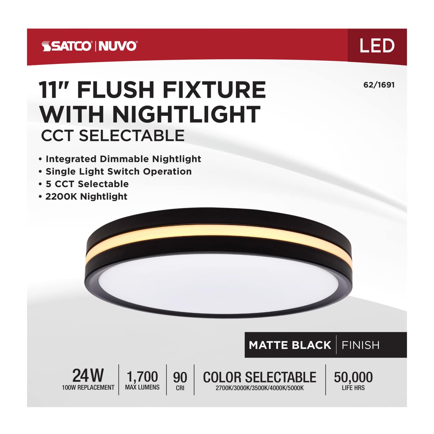 11" SURFACE MOUNT W/NIGHTLIGHT - 62-1691