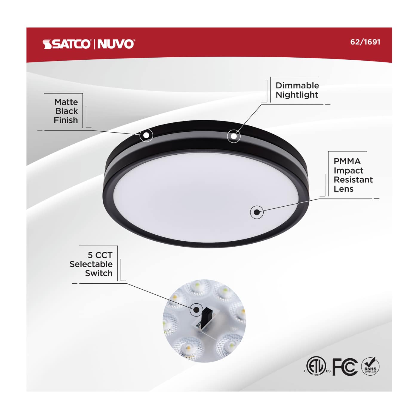 11" SURFACE MOUNT W/NIGHTLIGHT - 62-1691