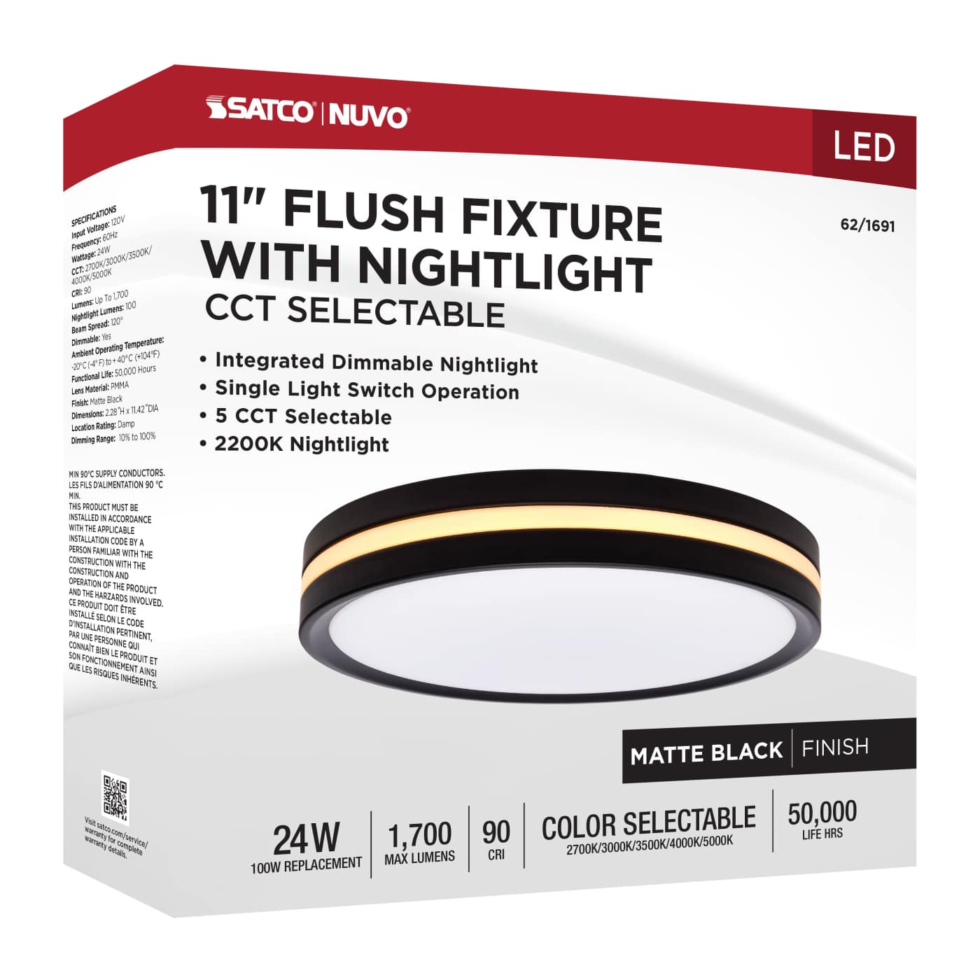 11" SURFACE MOUNT W/NIGHTLIGHT - 62-1691