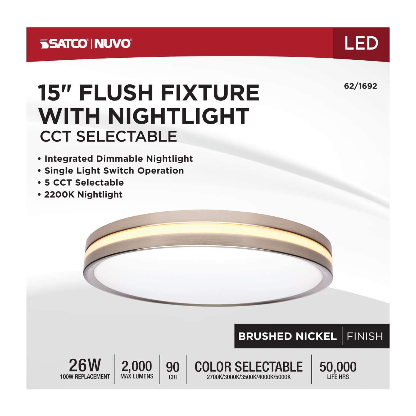 15" SURFACE MOUNT W/NIGHTLIGHT - 62-1692