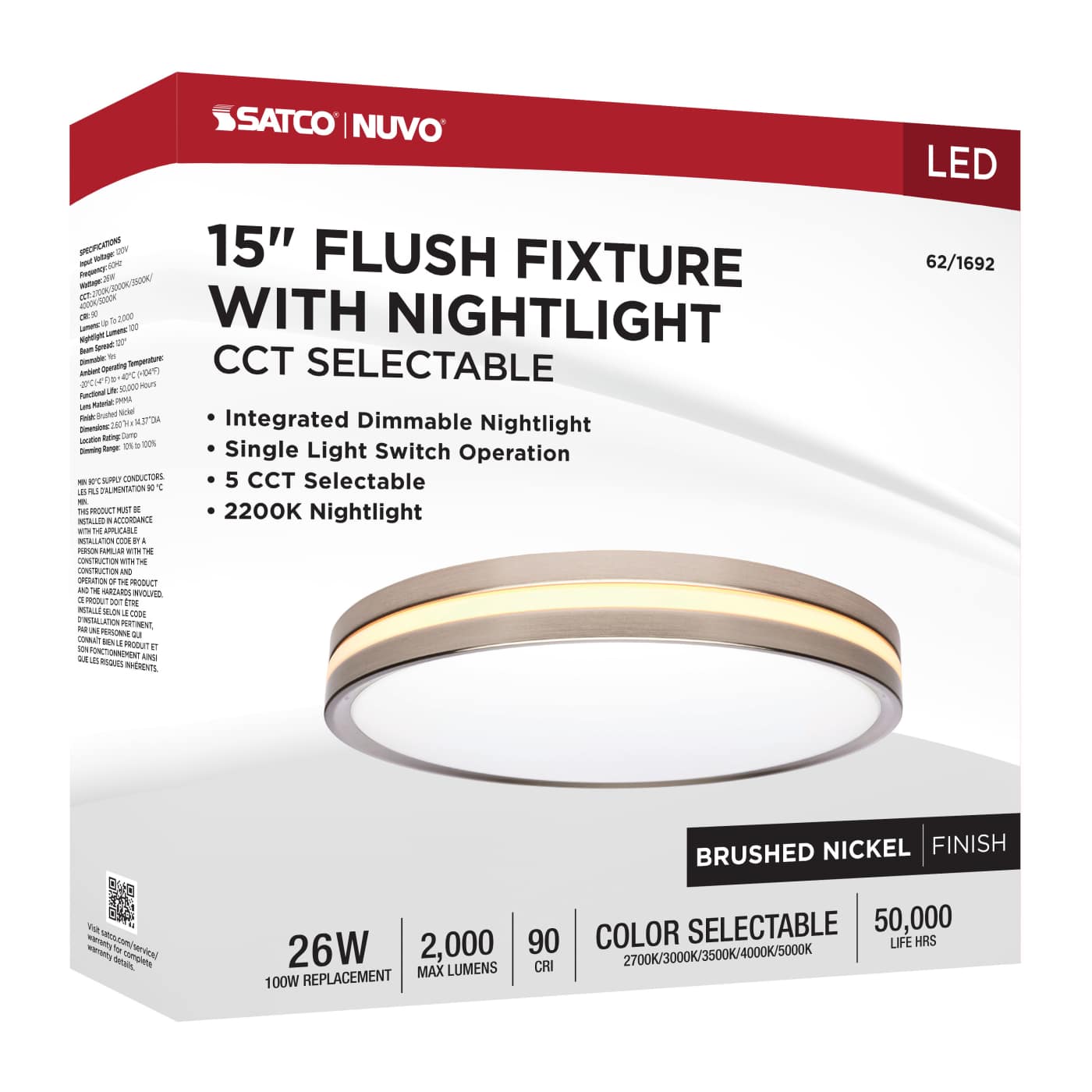 15" SURFACE MOUNT W/NIGHTLIGHT - 62-1692
