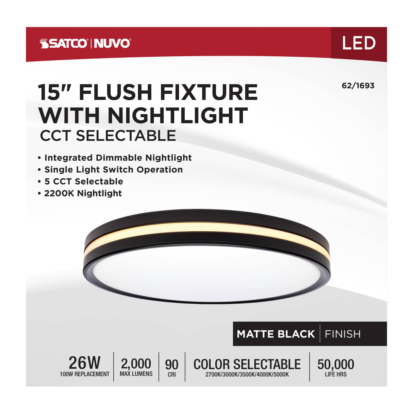 15" SURFACE MOUNT W/NIGHTLIGHT - 62-1693