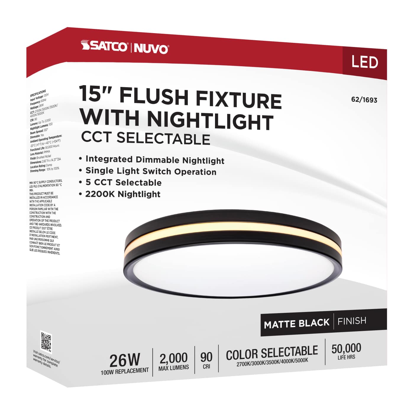 15" SURFACE MOUNT W/NIGHTLIGHT - 62-1693
