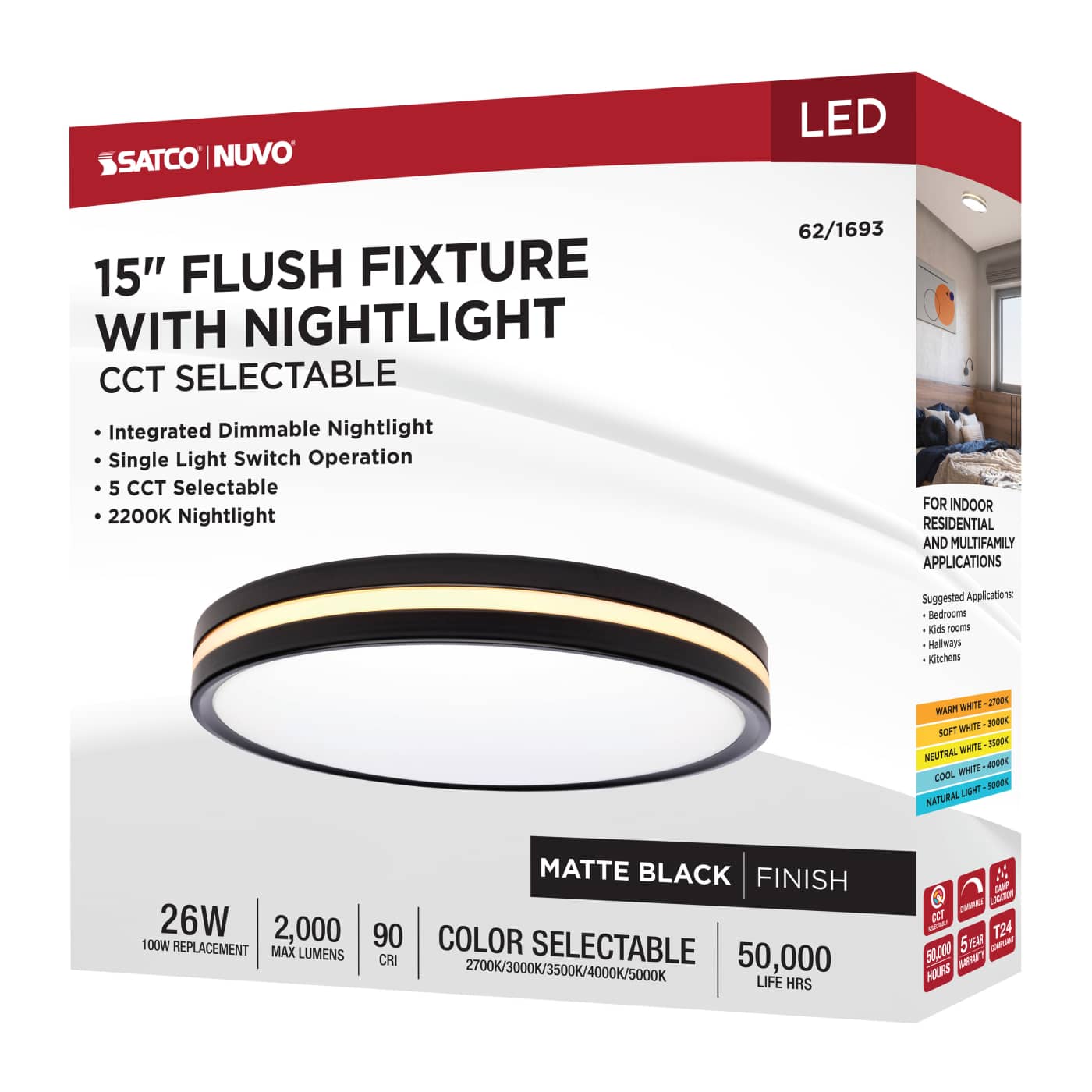 15" SURFACE MOUNT W/NIGHTLIGHT - 62-1693