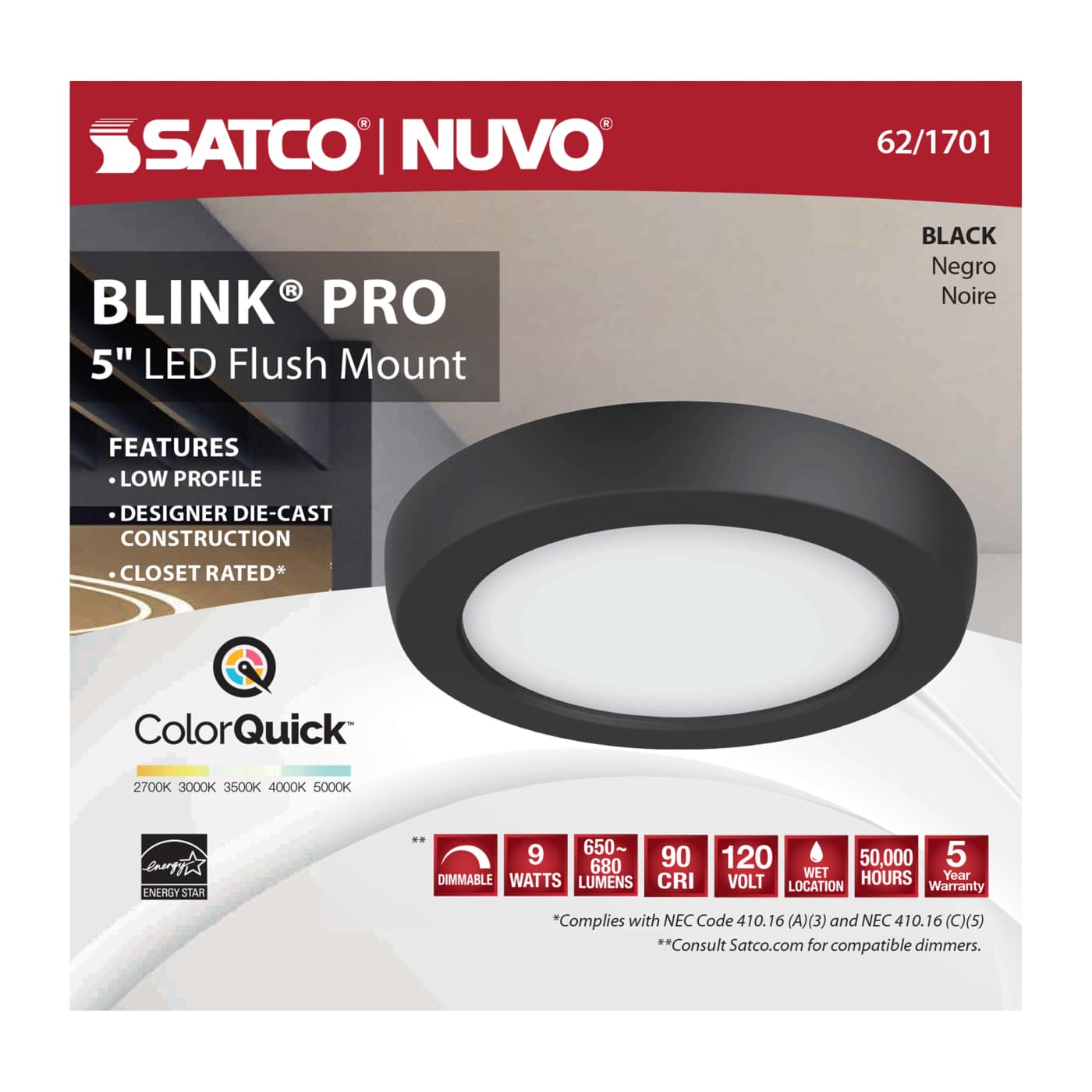 BLINK 9W LED 5" RND BLACK - 62-1701