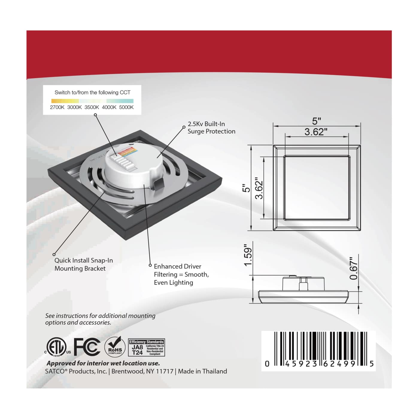 BLINK 9W LED 5" SQ BLACK - 62-1705