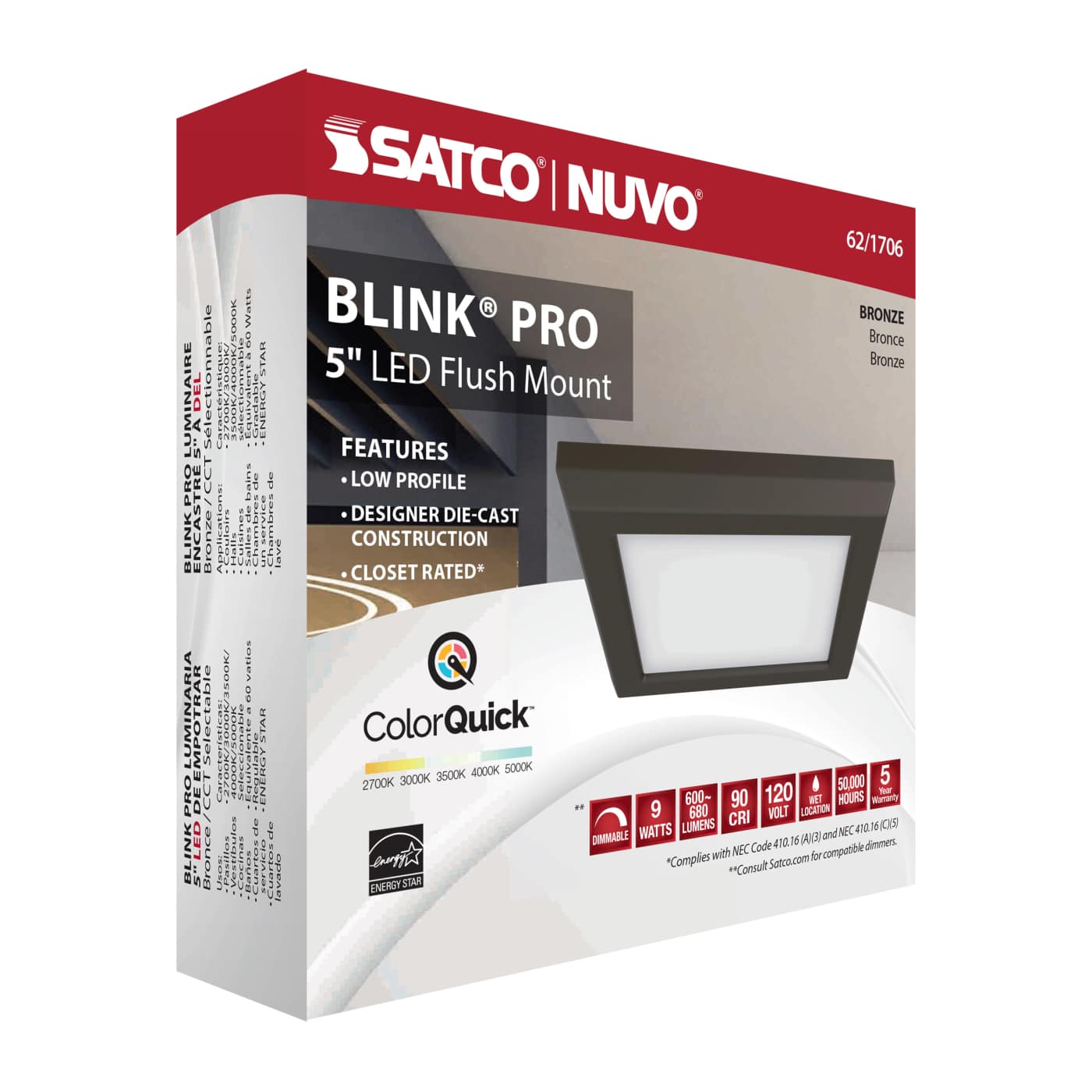 BLINK 9W LED 5" SQ BRONZE - 62-1706