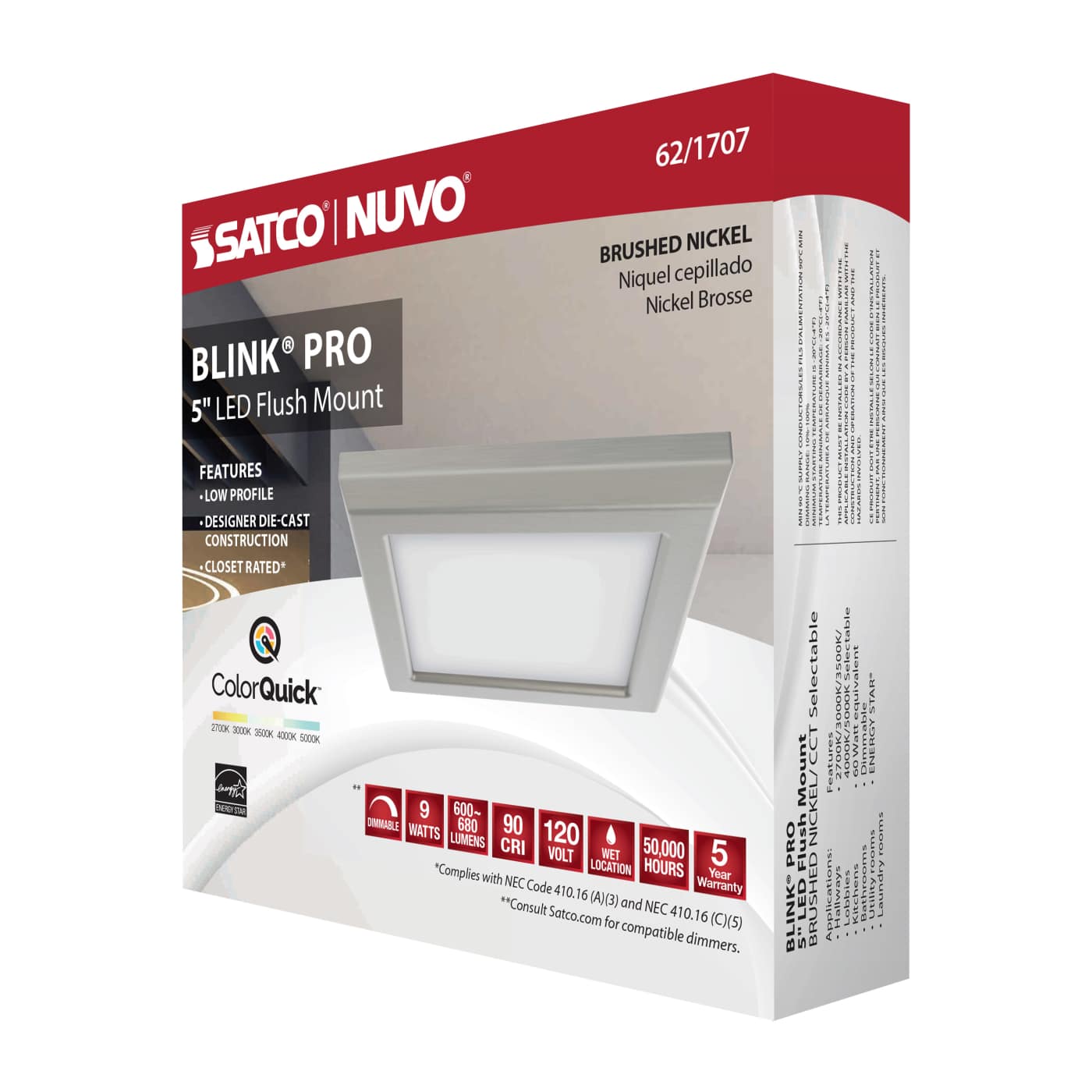 BLINK 9W LED 5" SQ BR. NICKEL - 62-1707