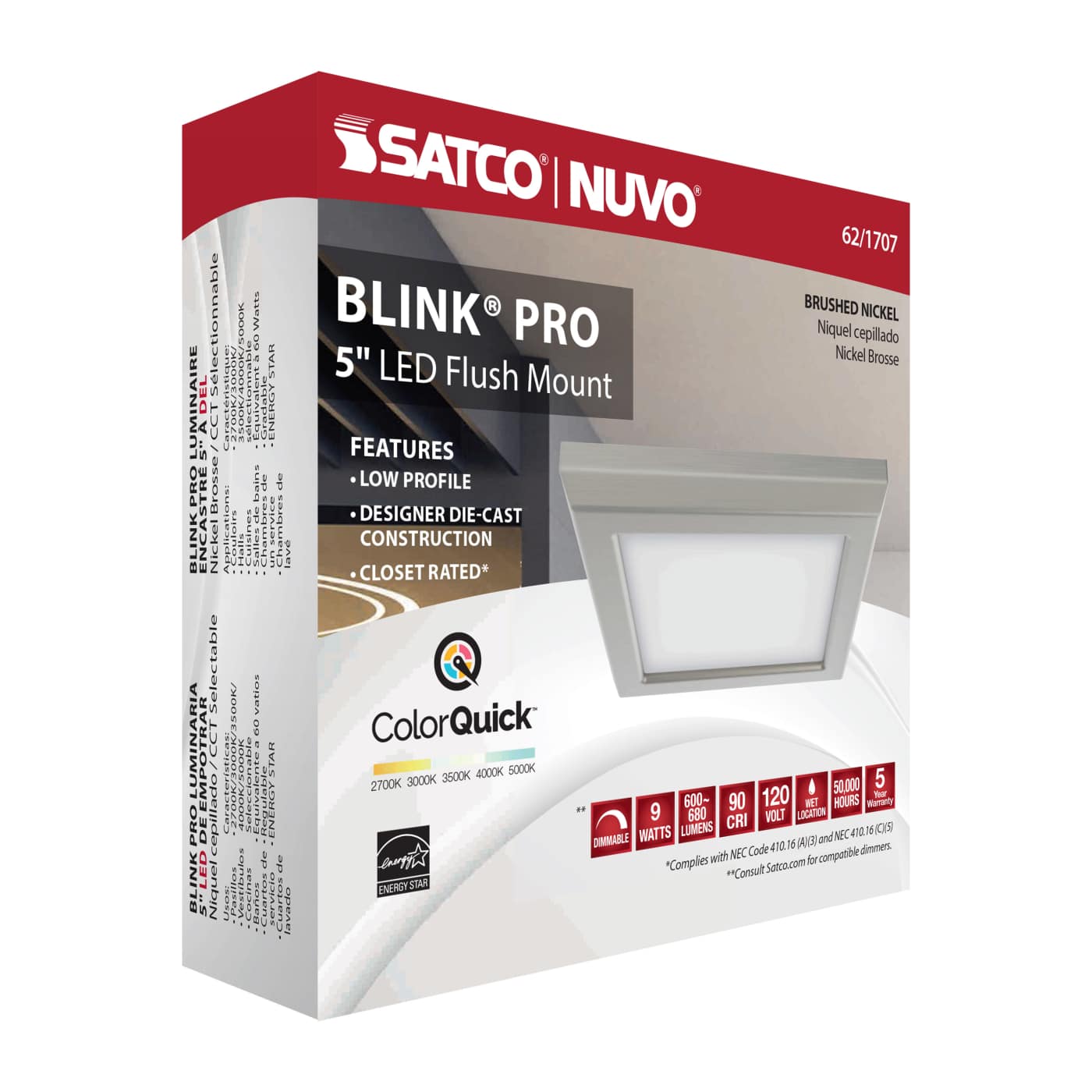 BLINK 9W LED 5" SQ BR. NICKEL - 62-1707