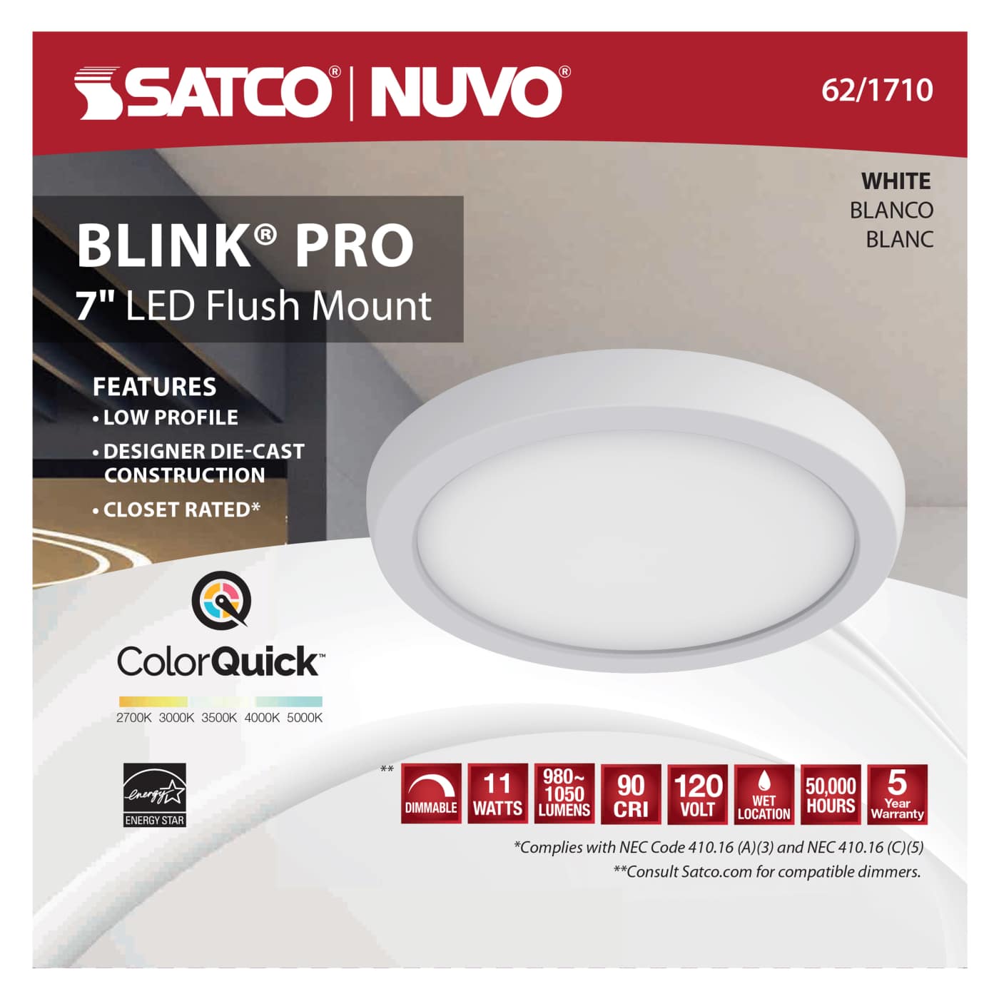 BLINK 11W LED 7" RND WHITE - 62-1710