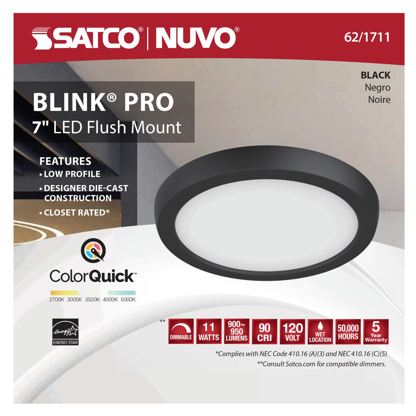 BLINK 11W LED 7" RND BLACK - 62-1711
