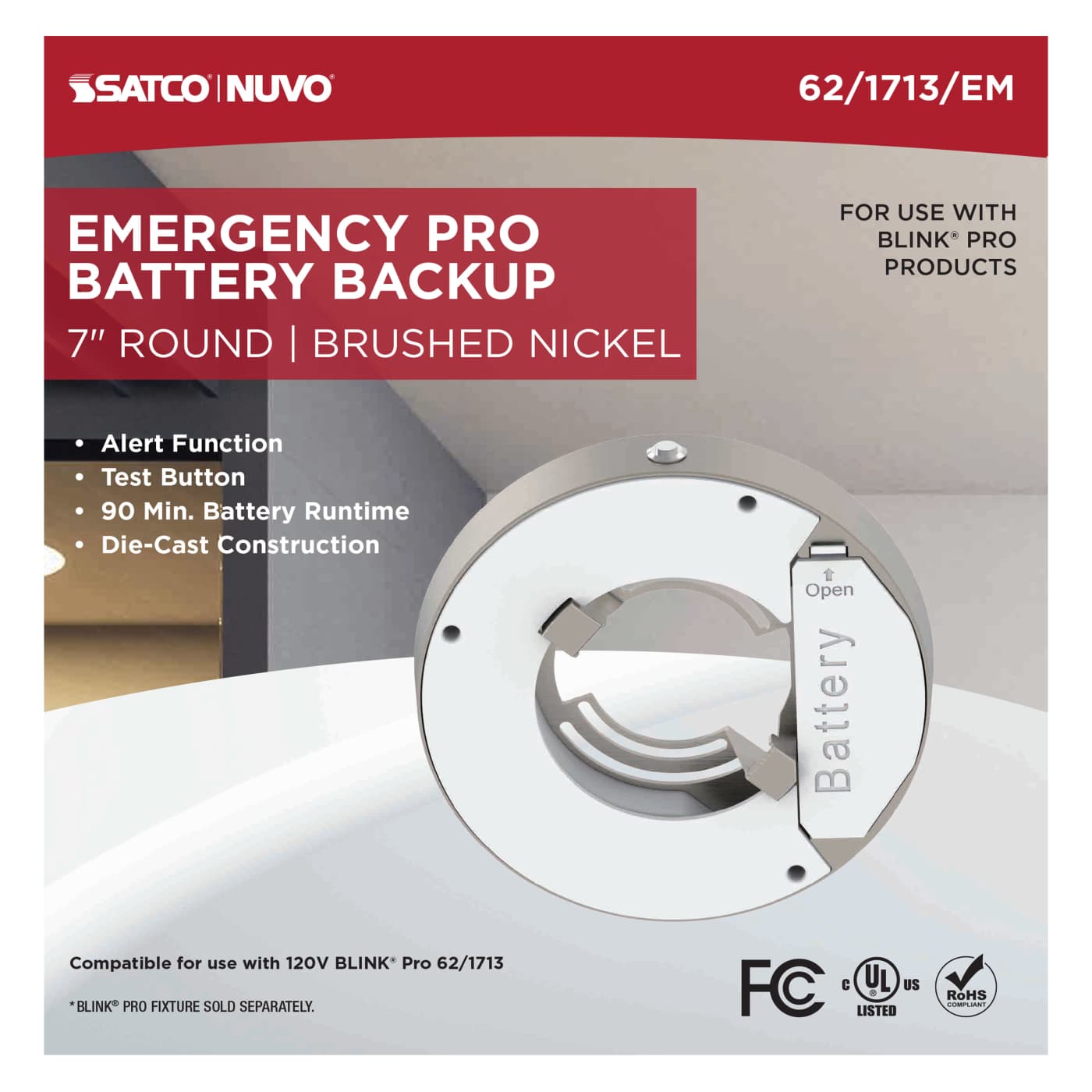 7" SQ BLINK PRO EM BATT BACKUP - 62-1713-EM