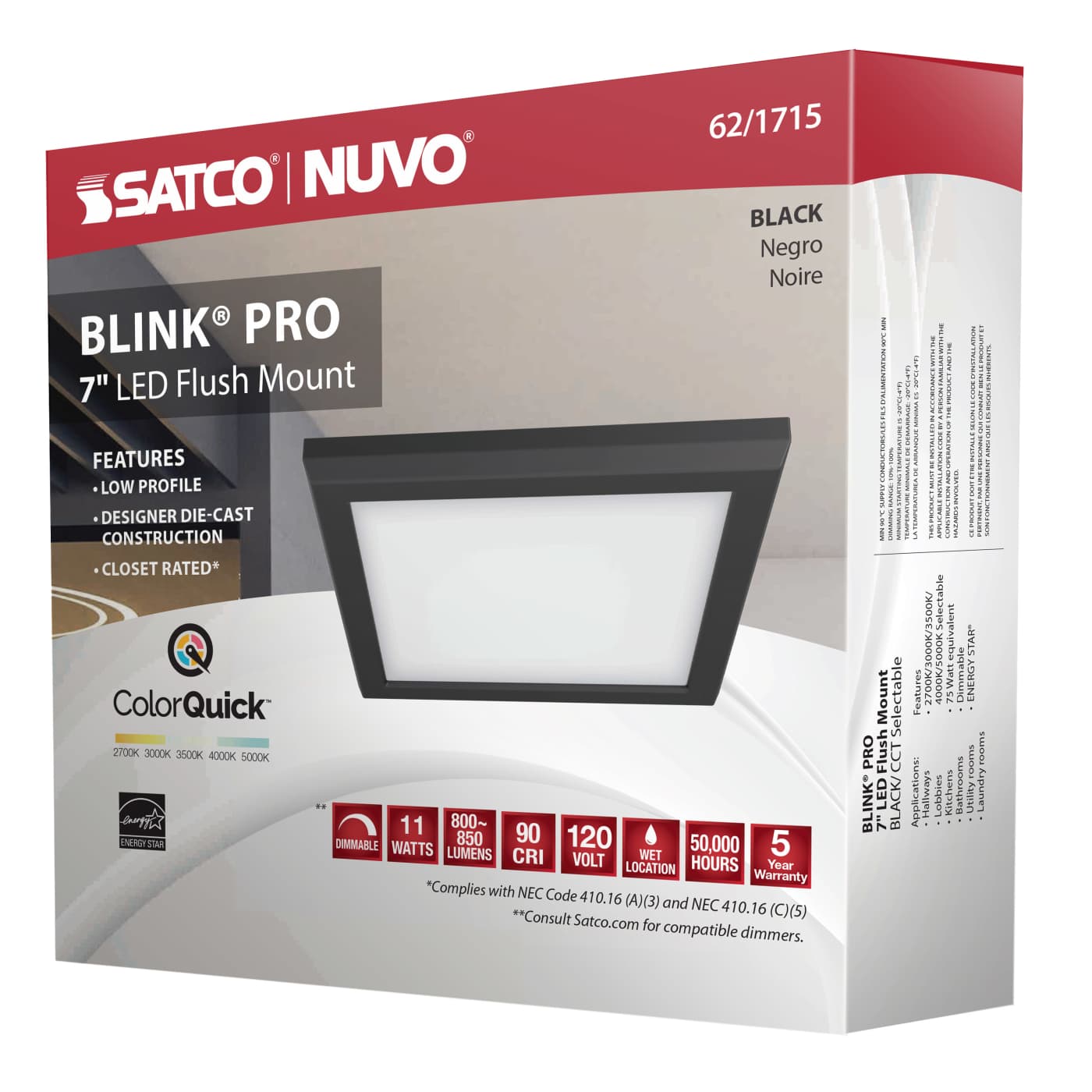 BLINK 11W LED 7" SQ BLACK - 62-1715