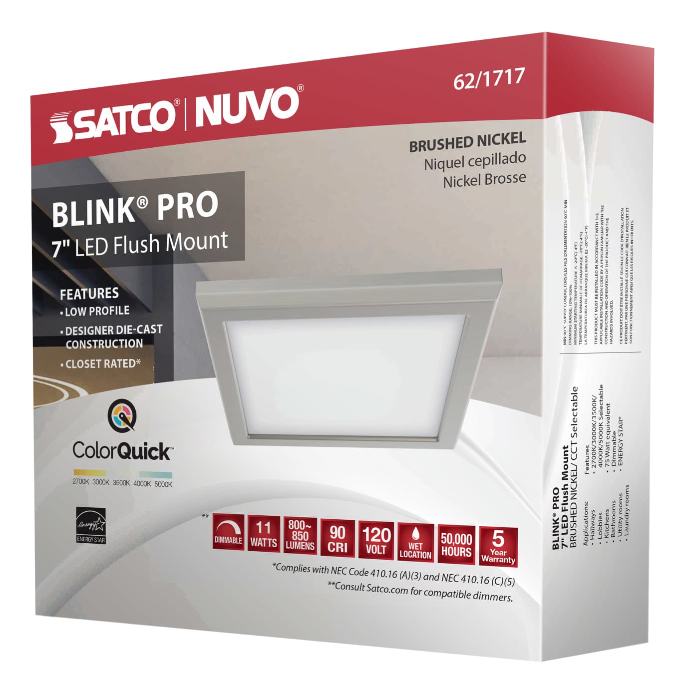 BLINK 11W LED 7" SQ BR. NICKEL - 62-1717