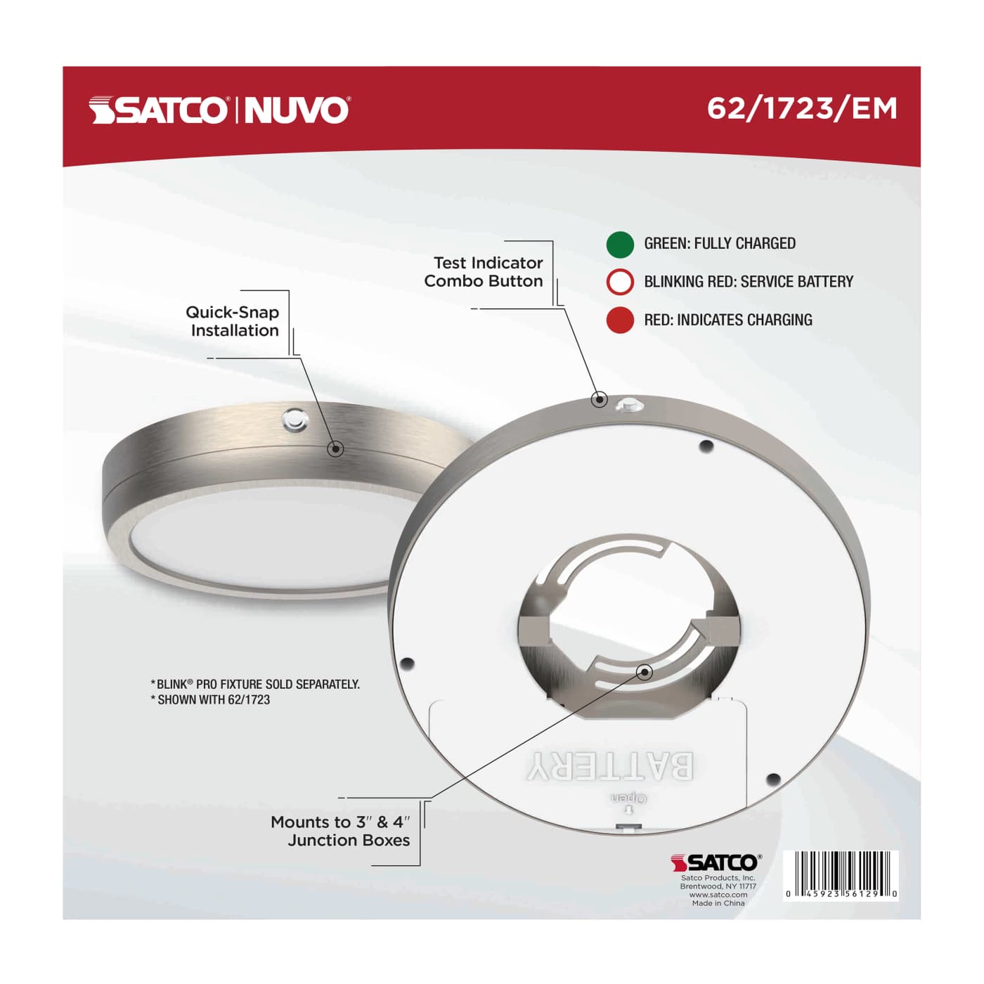 9" SQ BLINK PRO EM BATT BACKUP - 62-1723-EM