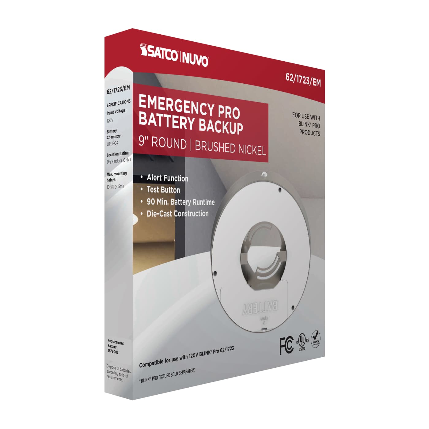 9" SQ BLINK PRO EM BATT BACKUP - 62-1723-EM