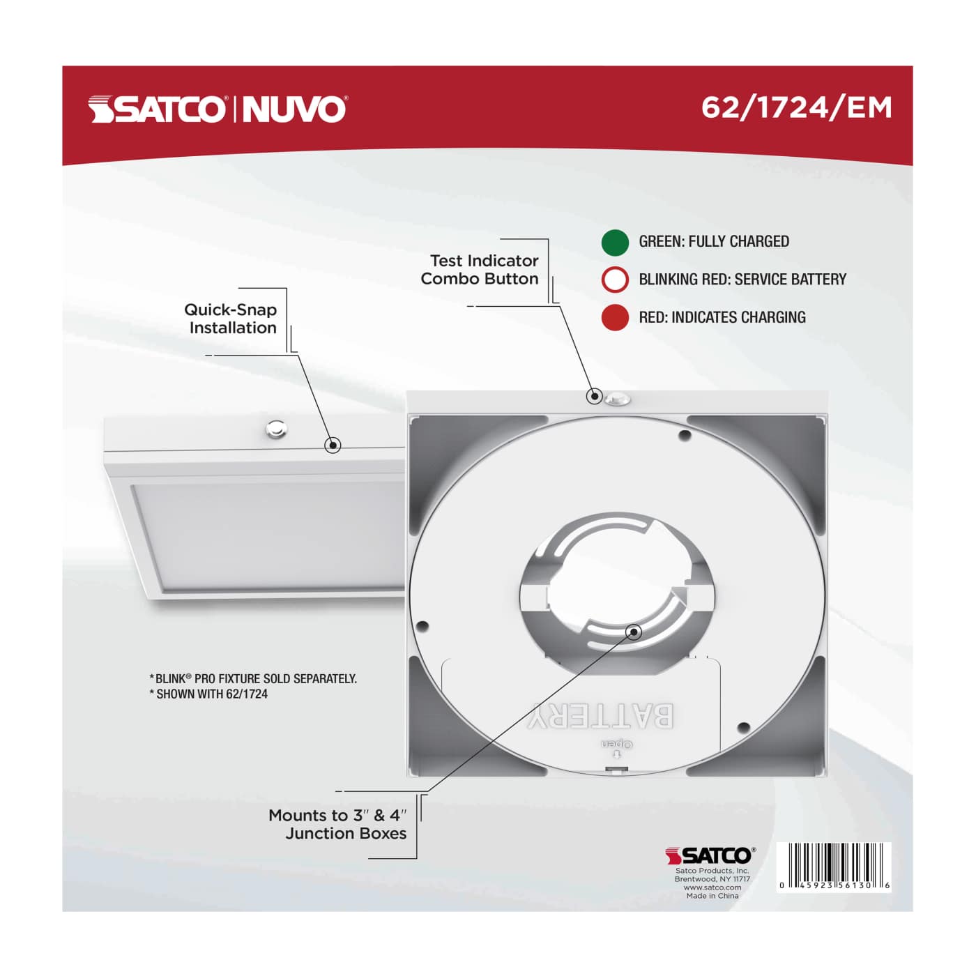 9" SQ BLINK PRO EM BATT BACKUP - 62-1724-EM