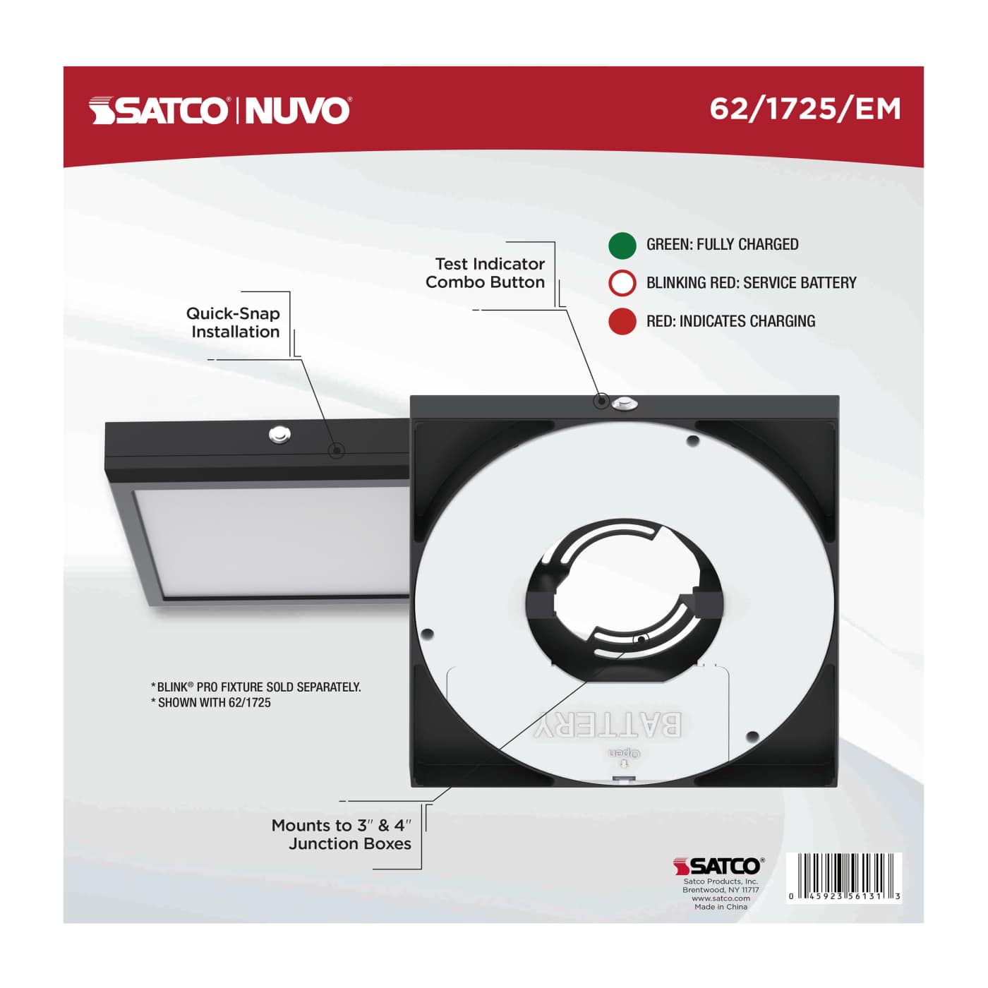 9" SQ BLINK PRO EM BATT BACKUP - 62-1725-EM