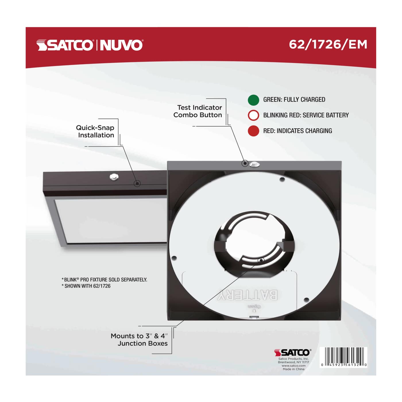 9" SQ BLINK PRO EM BATT BACKUP - 62-1726-EM