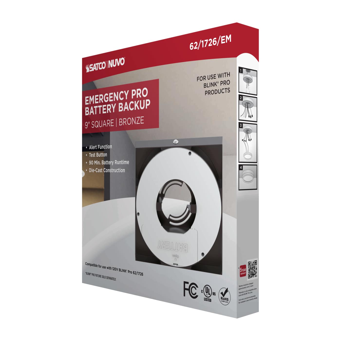 9" SQ BLINK PRO EM BATT BACKUP - 62-1726-EM