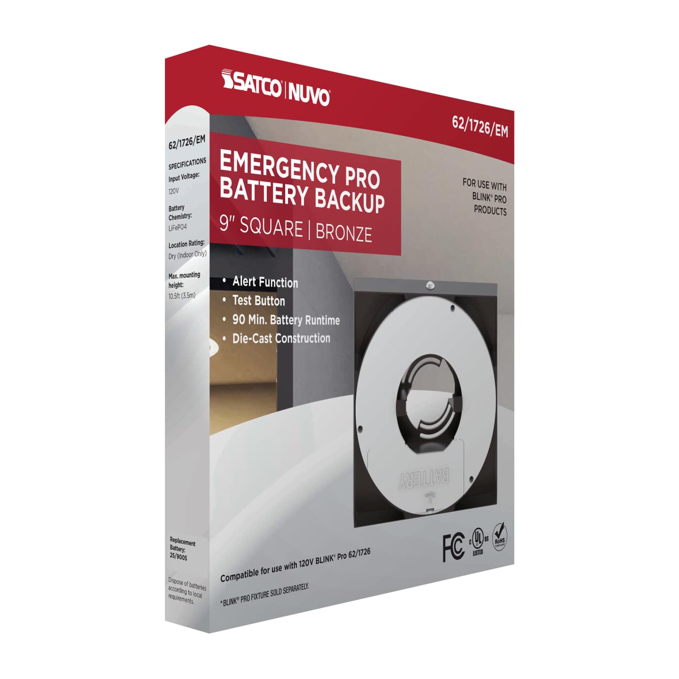 9" SQ BLINK PRO EM BATT BACKUP - 62-1726-EM