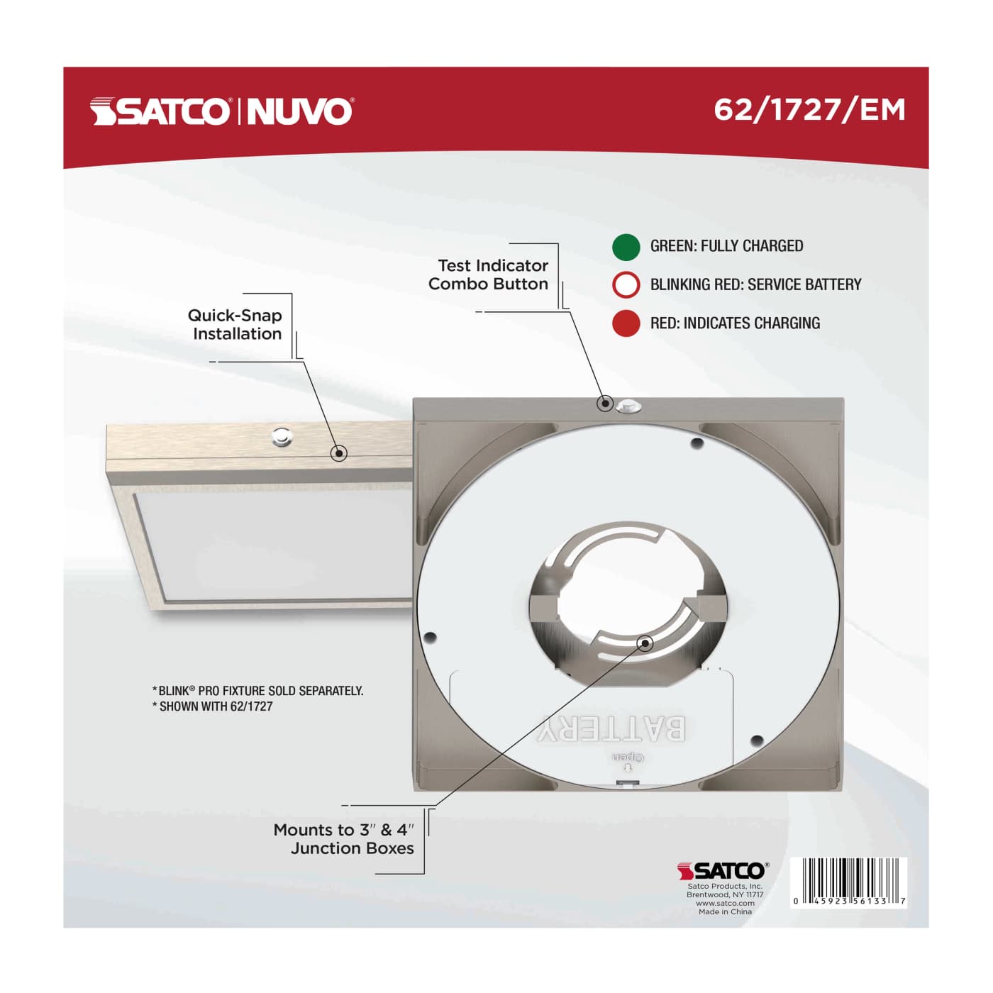 9" SQ BLINK PRO EM BATT BACKUP - 62-1727-EM