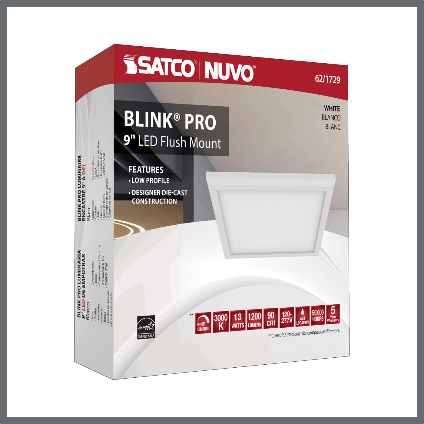 BLINK 13W LED 9" SQ WH 0-10V - 62-1729