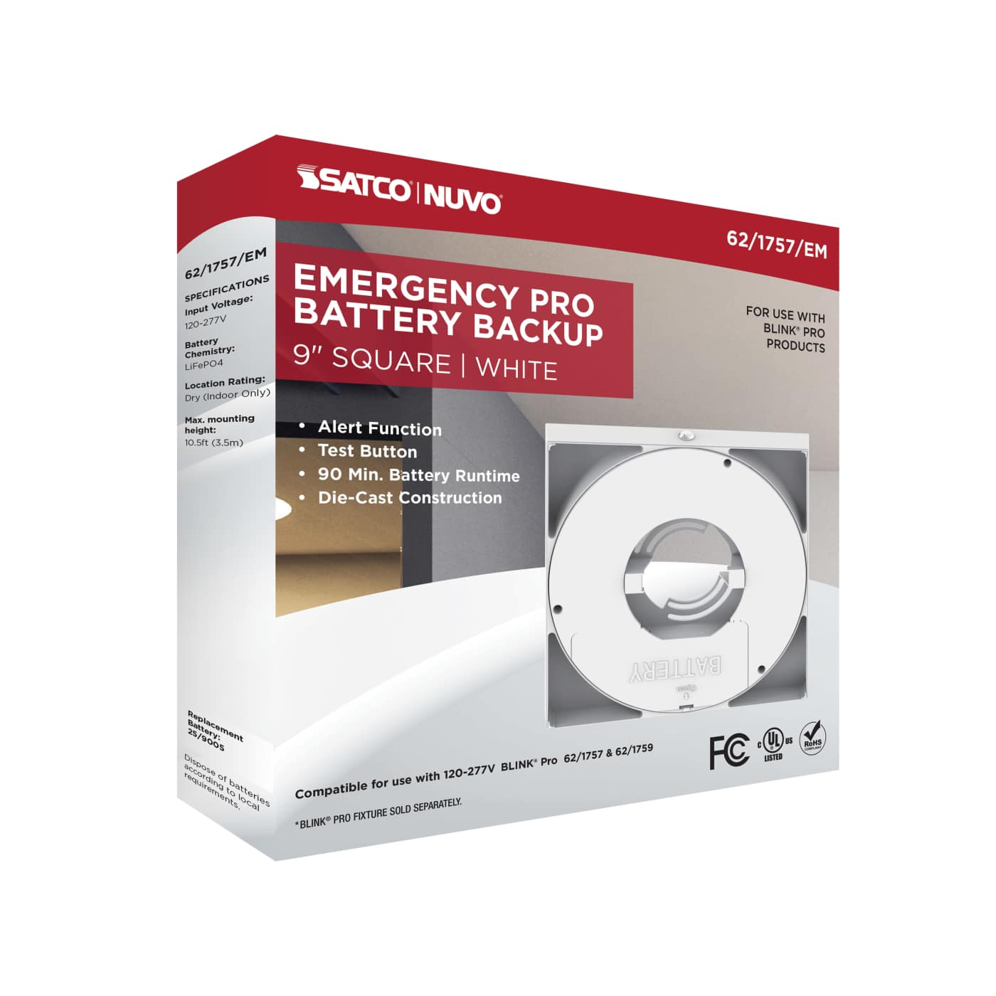 9" SQ BLINK PRO EM BATT BACKUP - 62-1757-EM