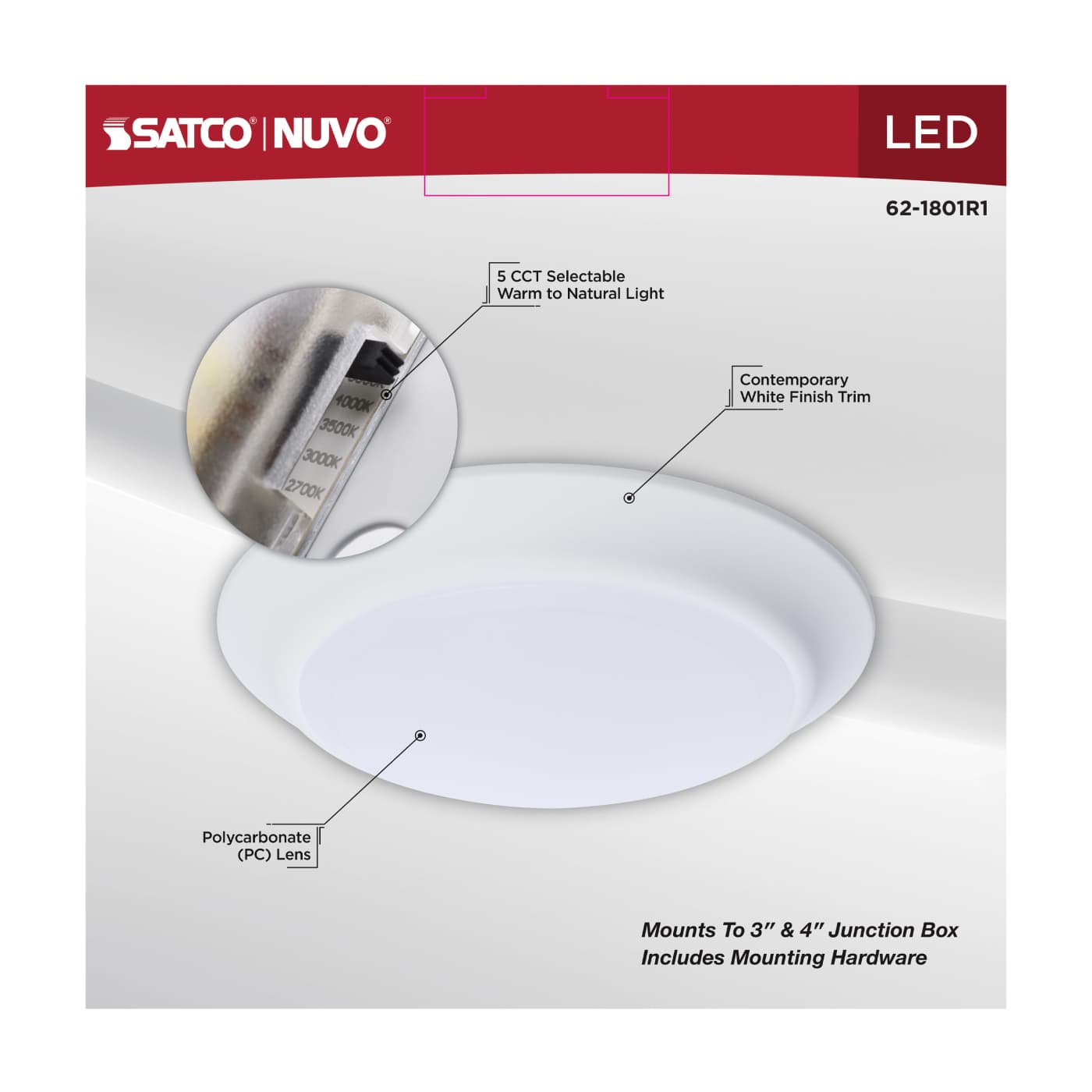 7" LED DISK LIGHT WHITE FINISH - 62-1801R1