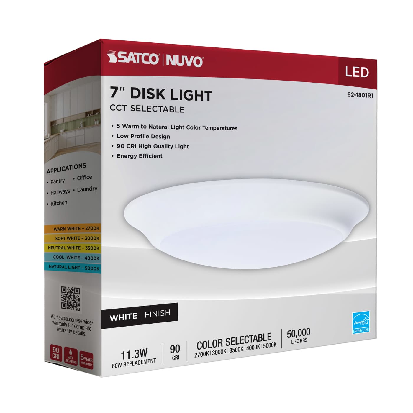 7" LED DISK LIGHT WHITE FINISH - 62-1801R1