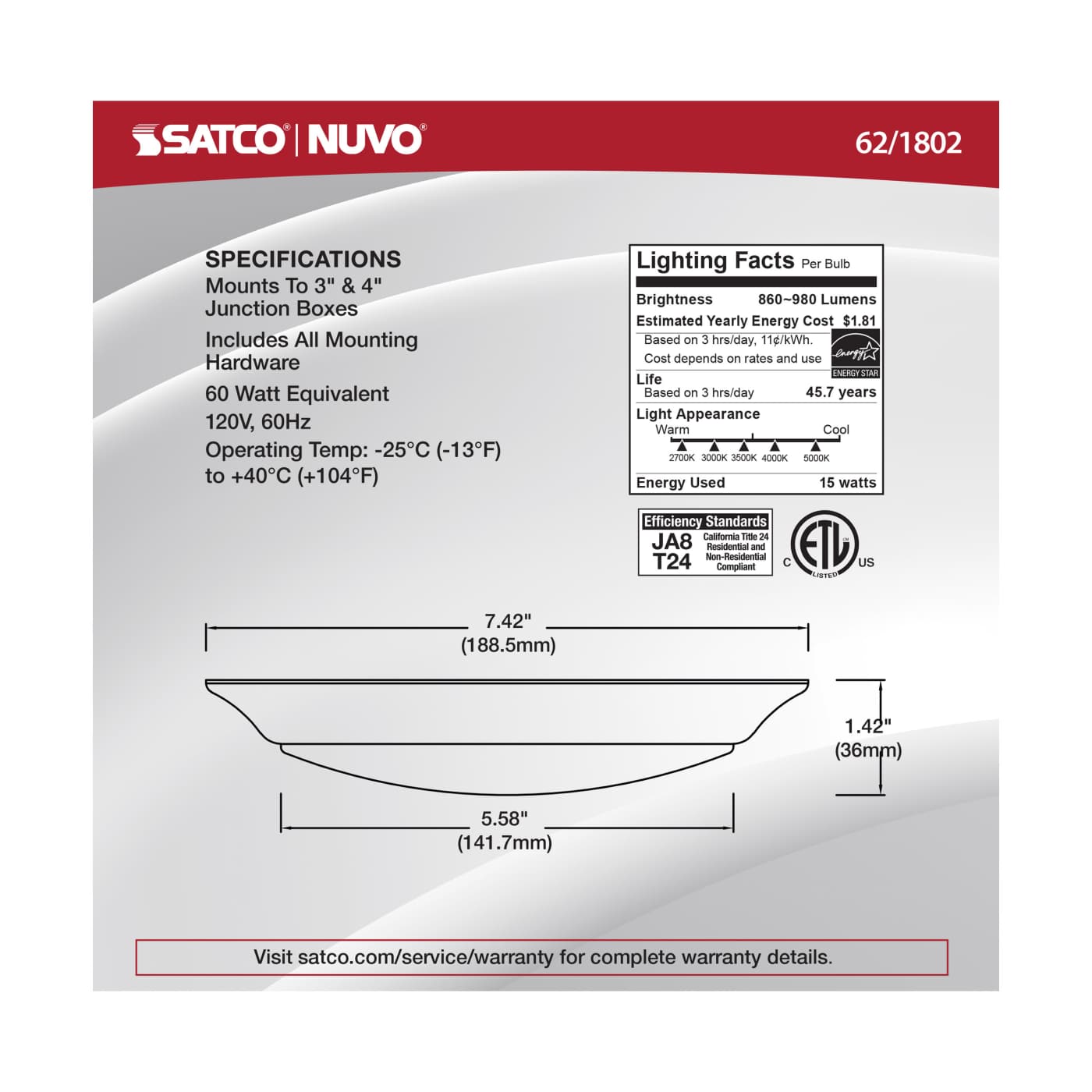 7" LED DISK LIGHT BN FINISH - 62-1802