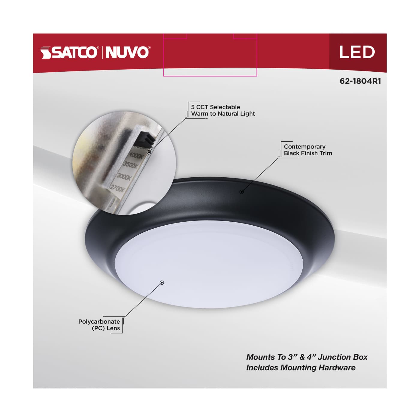 7" LED DISK LIGHT BLACK FINISH - 62-1804R1