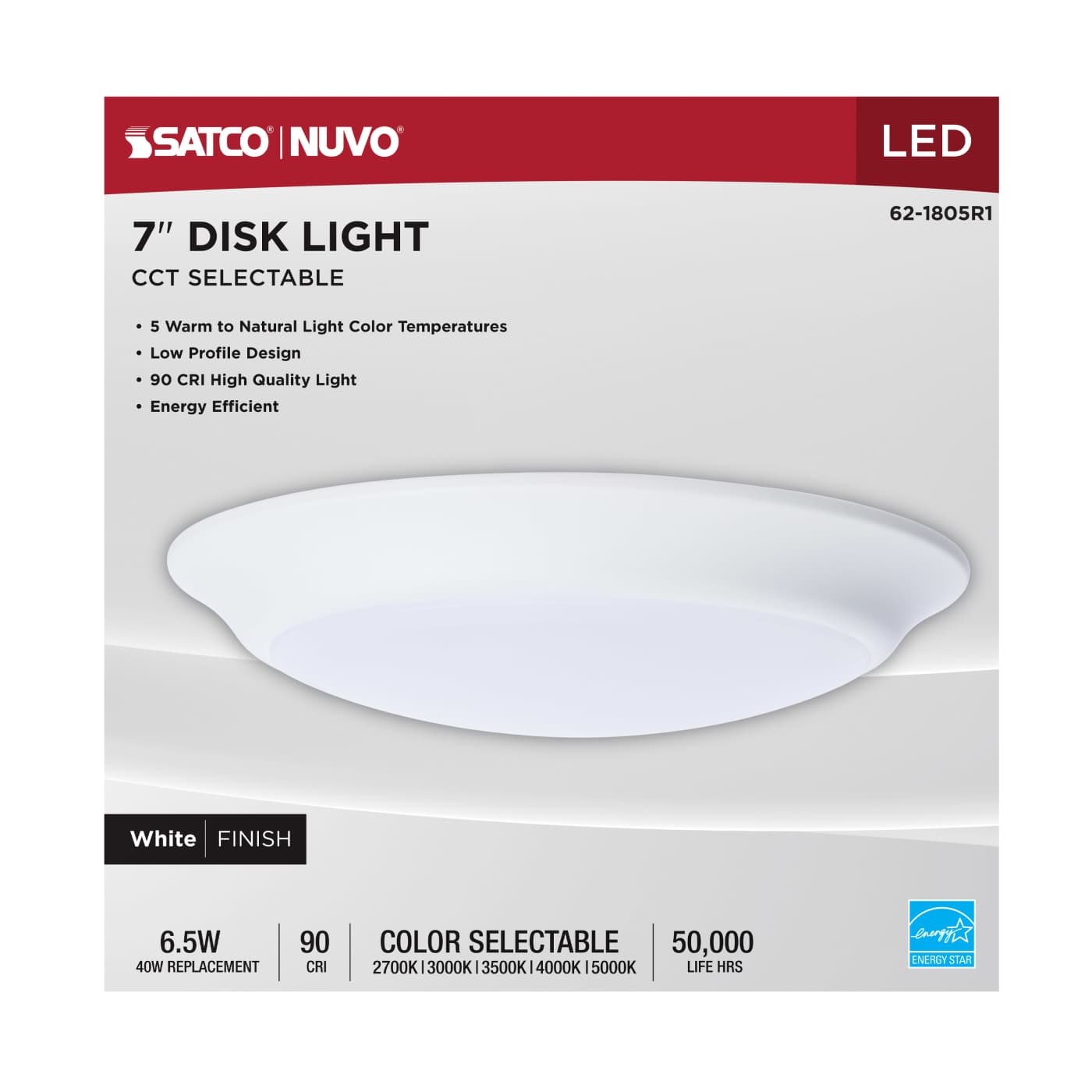 7" LED 6.5W DISK LIGHT WHITE - 62-1805R1
