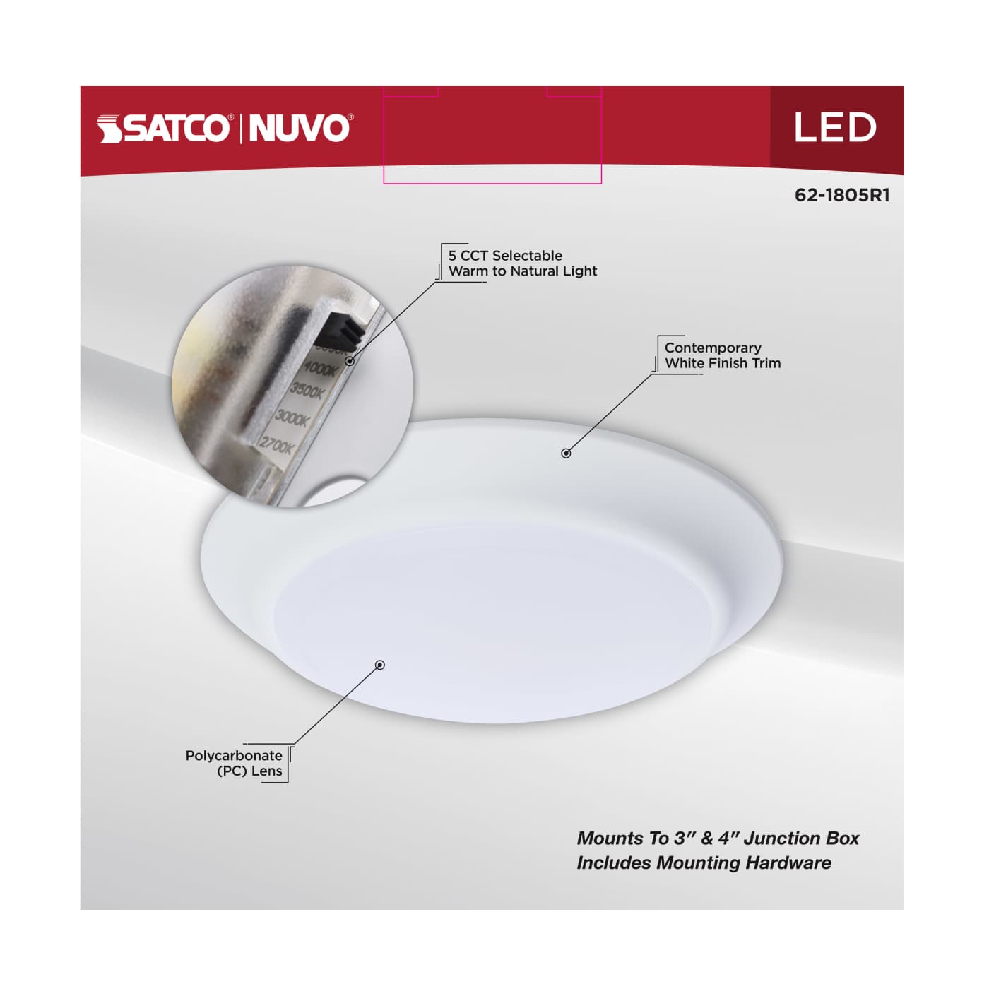 7" LED 6.5W DISK LIGHT WHITE - 62-1805R1